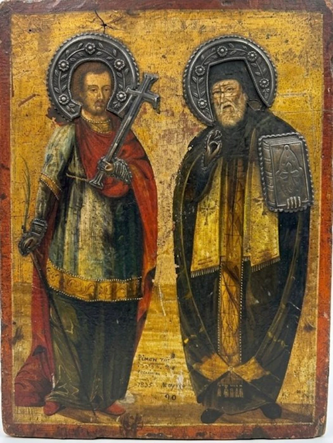 Icon - Two saints - Wood, metallic halo