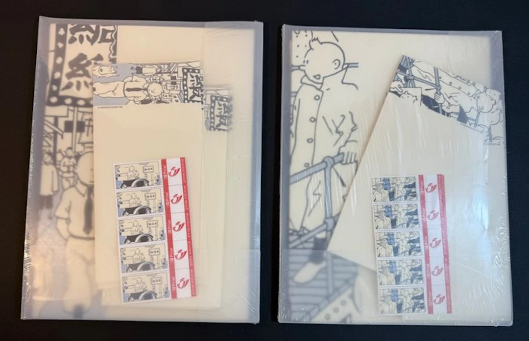 Hergé - 2 writing set - Tintin - Le Lotus Bleu - 2X sets d'écriture - 2002