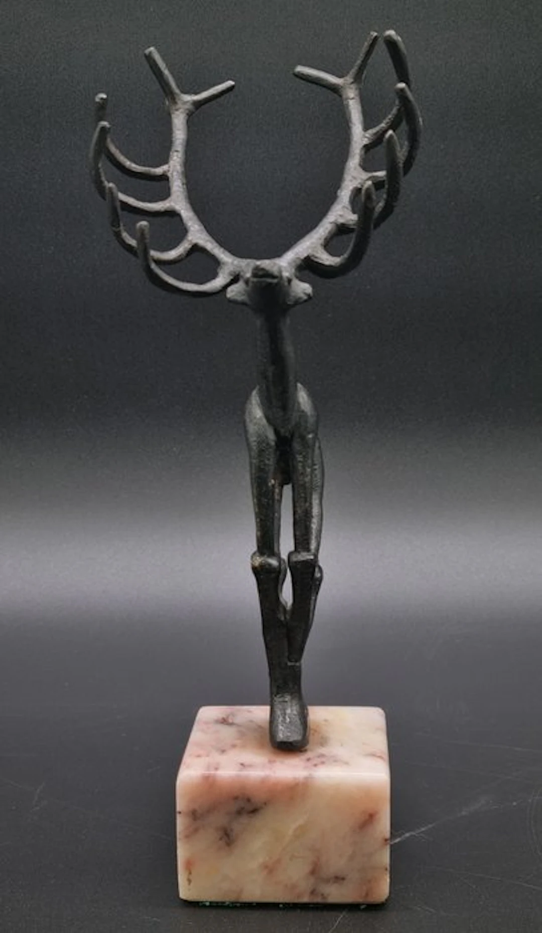 Figure - Dekorative Hirsch Skulptur Bronze auf Marmorsockel - Metal, Marble