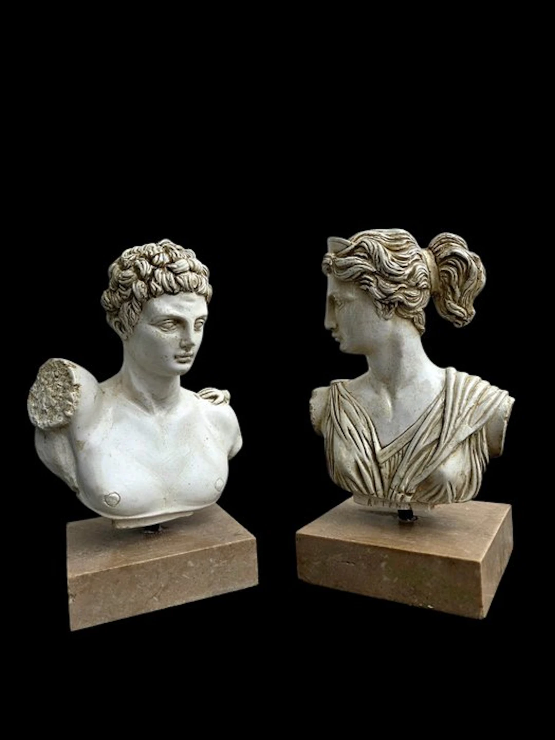 Sculpture, Busto Hermes e Diana - 22 cm - marble powder