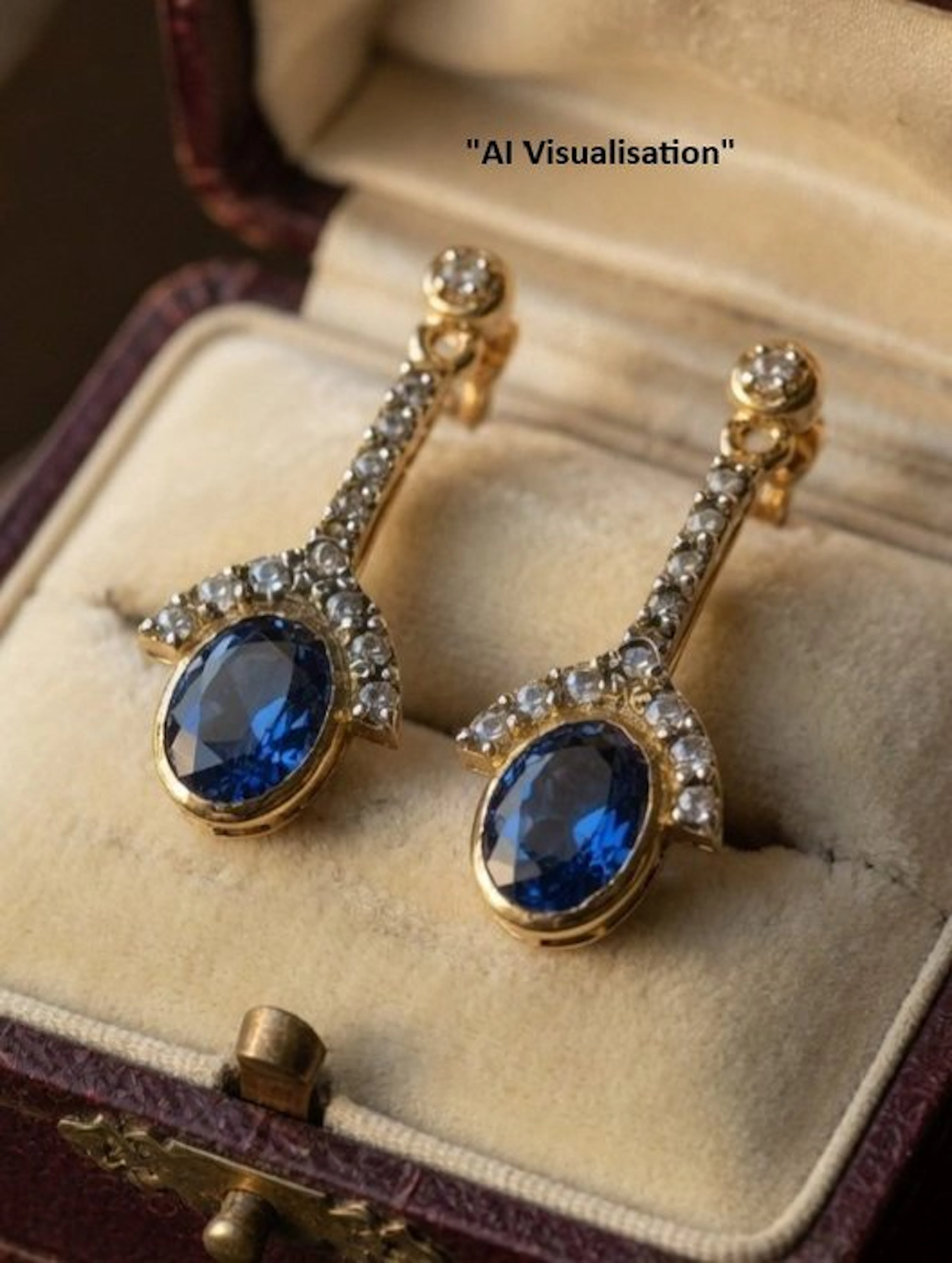 No reserve price - Earrings - 9 kt. Silver, Yellow gold Sapphire - Diamond