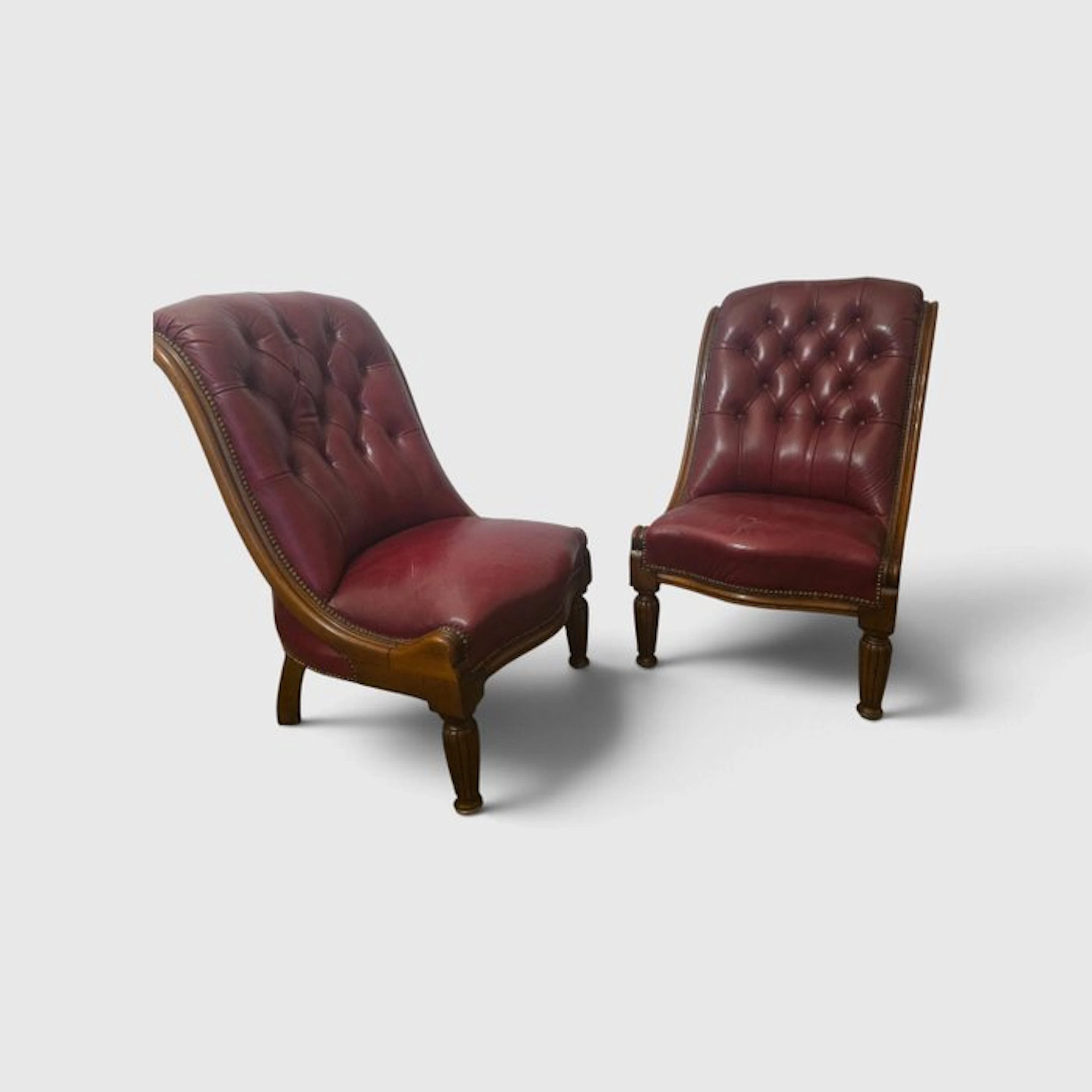 Armchair (2) - Leather, Wood - Pair of leather armchairs