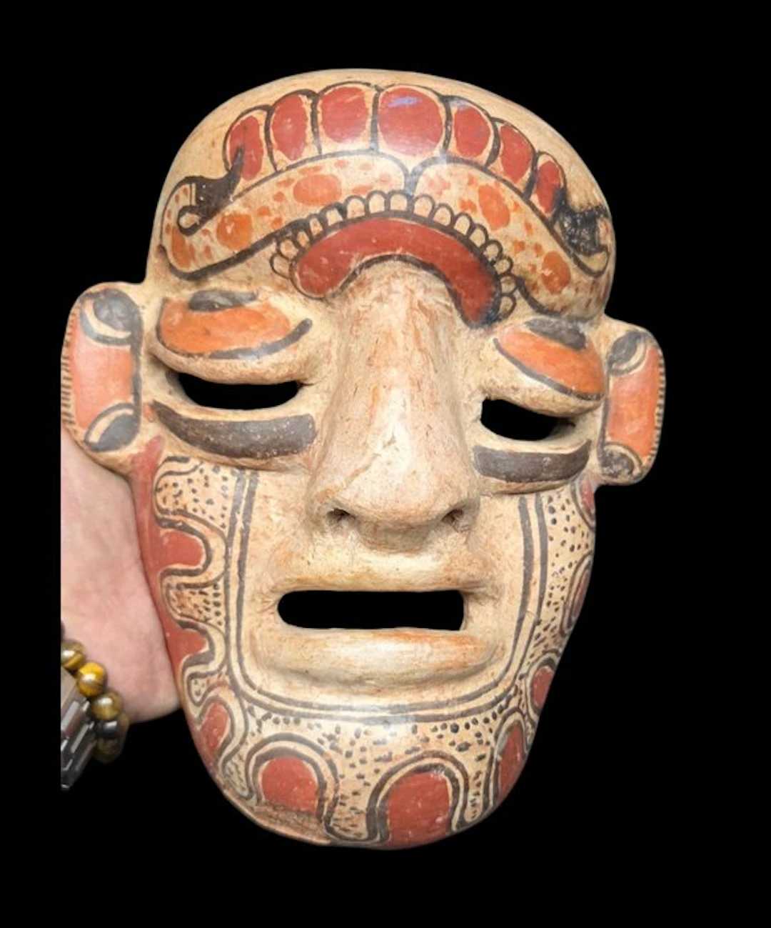 Curiosity cabinet -Aztec - vintage clay mask pottery-Mascara tribal - Diorama