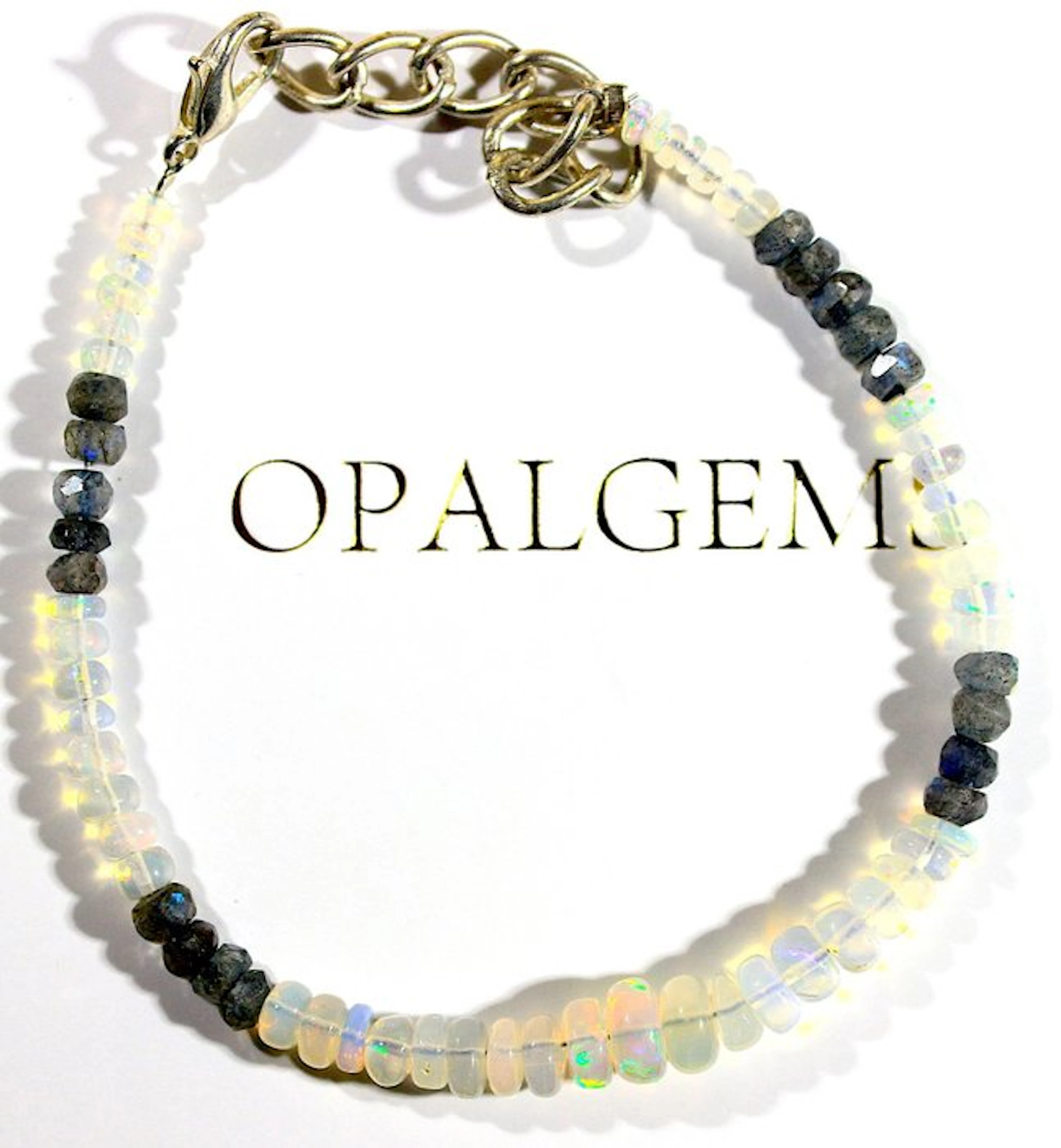 Ct. 28.50 Ethiopian White Opal & Labradorite Beads - Bracelet- 5.7 g