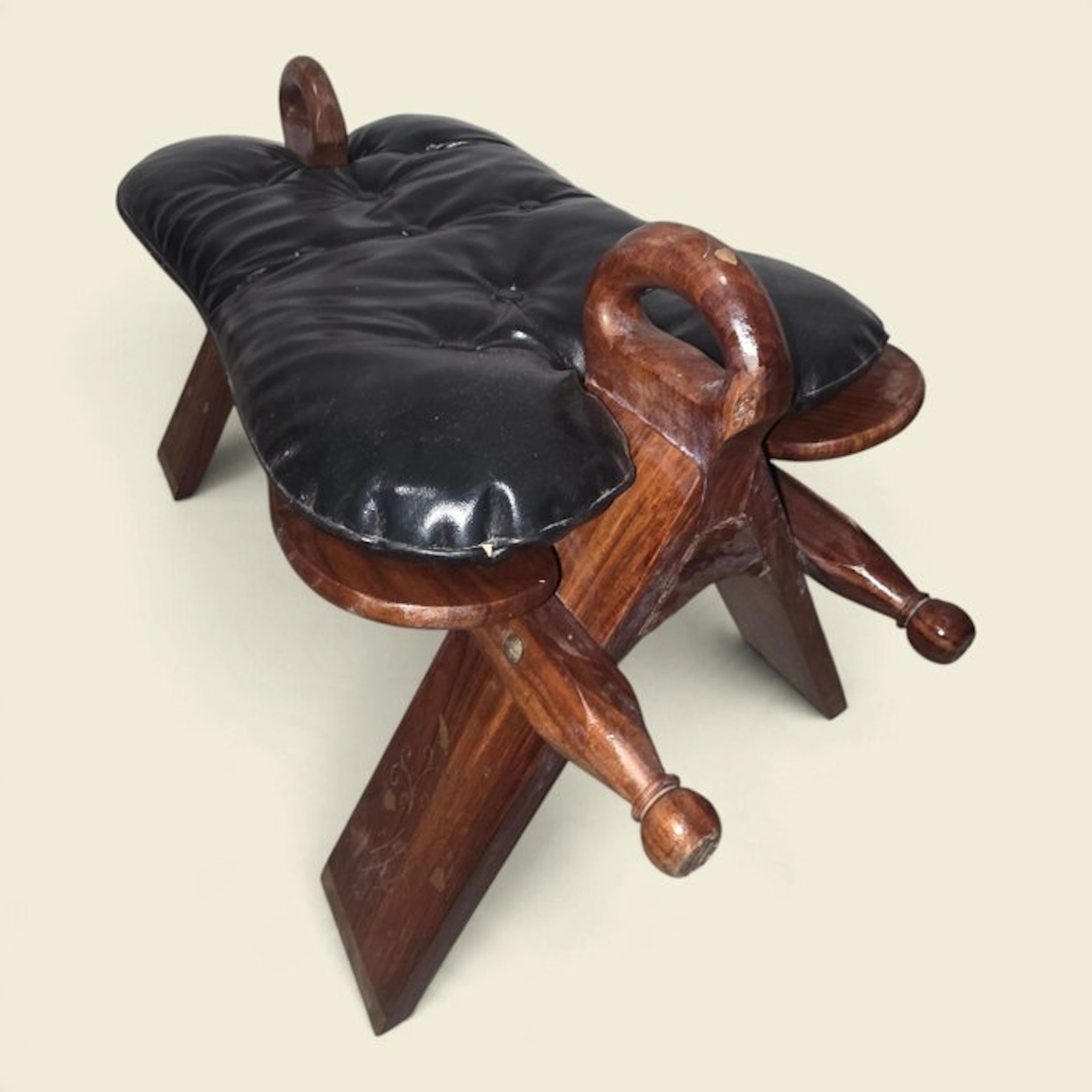 Stool - Synthetic leather, Hardwood - Vintage Camel Saddle Stoo