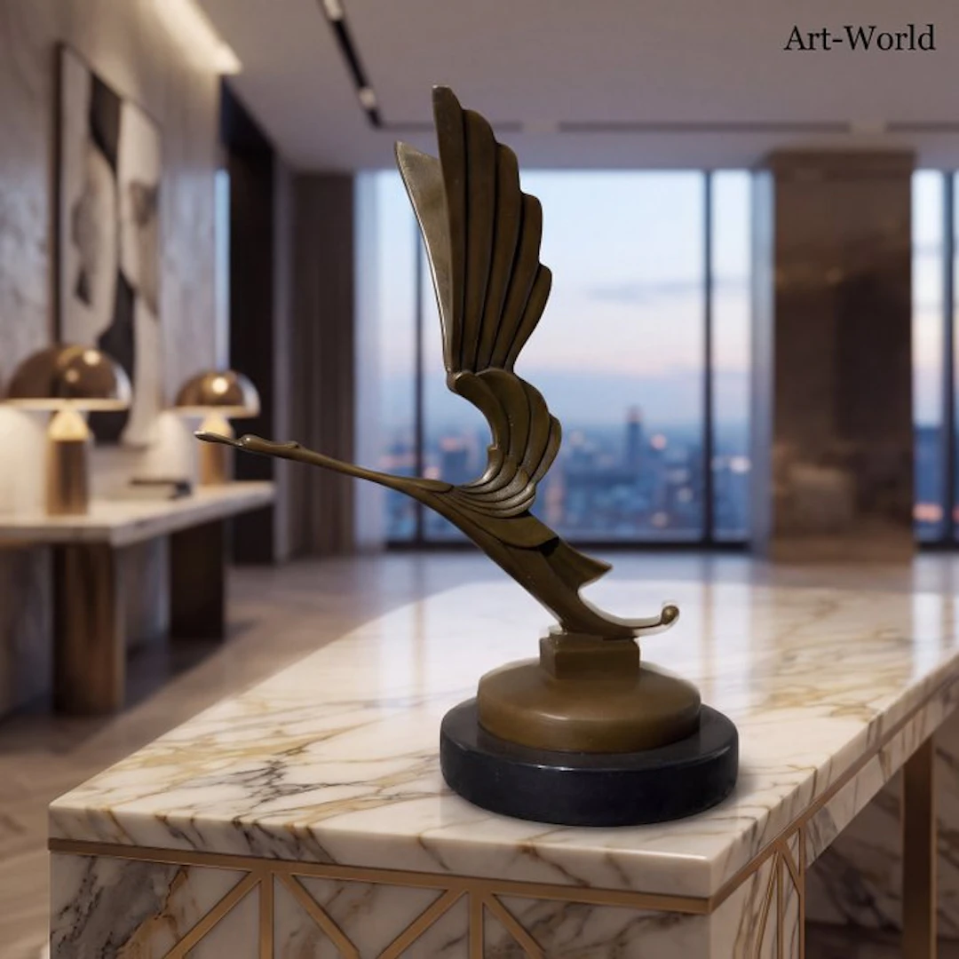 Statue, Vliegende ooievaar 20 cm - 20 cm - Bronze, Marble
