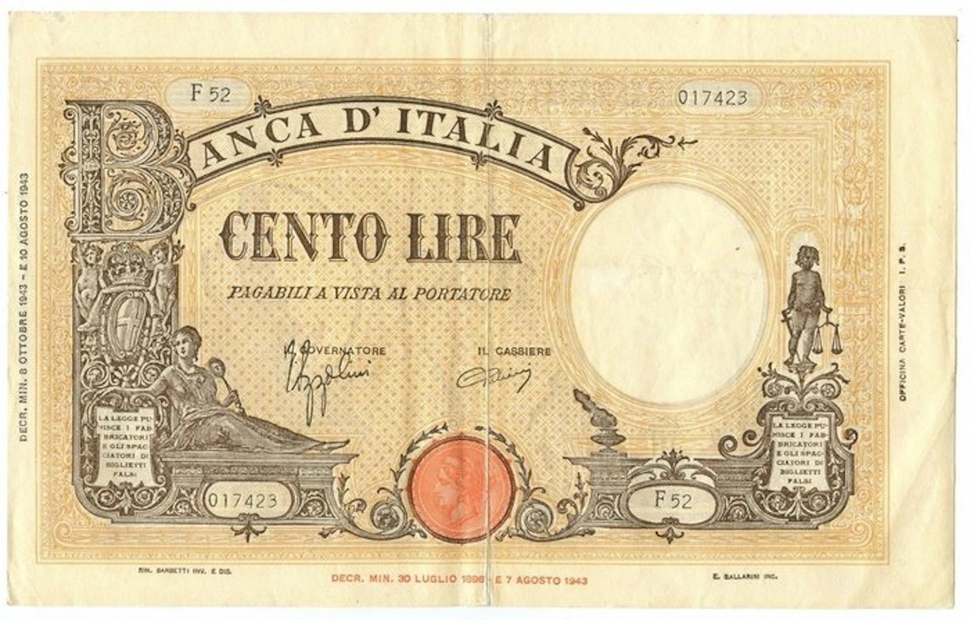 Italy. - 100 Lire - 1943 - BI 24A (No reserve price)