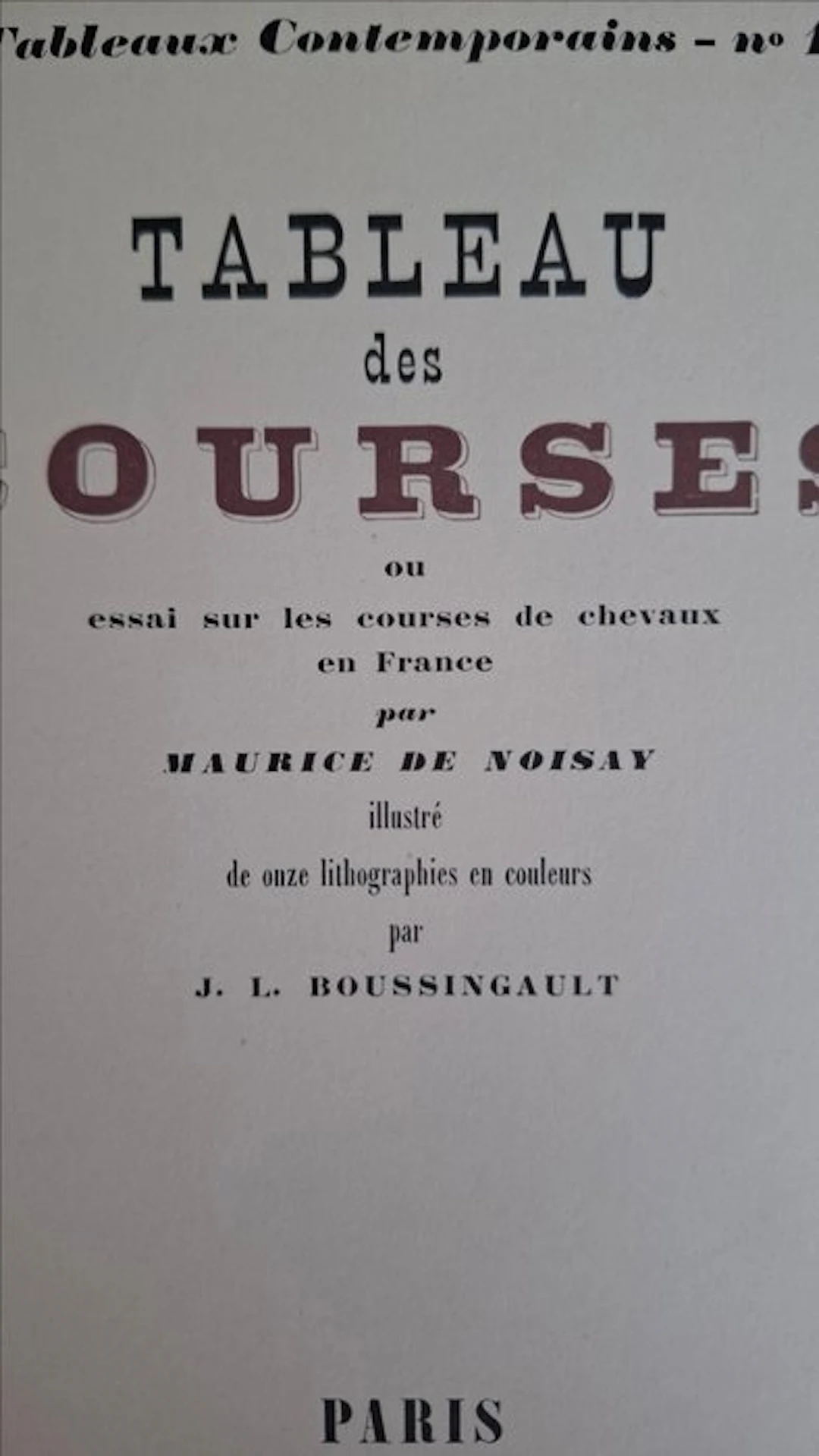 Maurice de Noisay; J. L. Boussingault - TABLEAU des COURSES - 1921