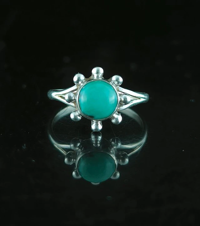 Turquoise Sterling silver ring - Height: 12 mm - Width: 12 mm- 2.48 g