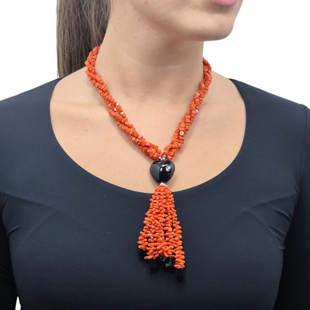 Coral - Silver - Necklace - CORALLO MEDITERRANEO