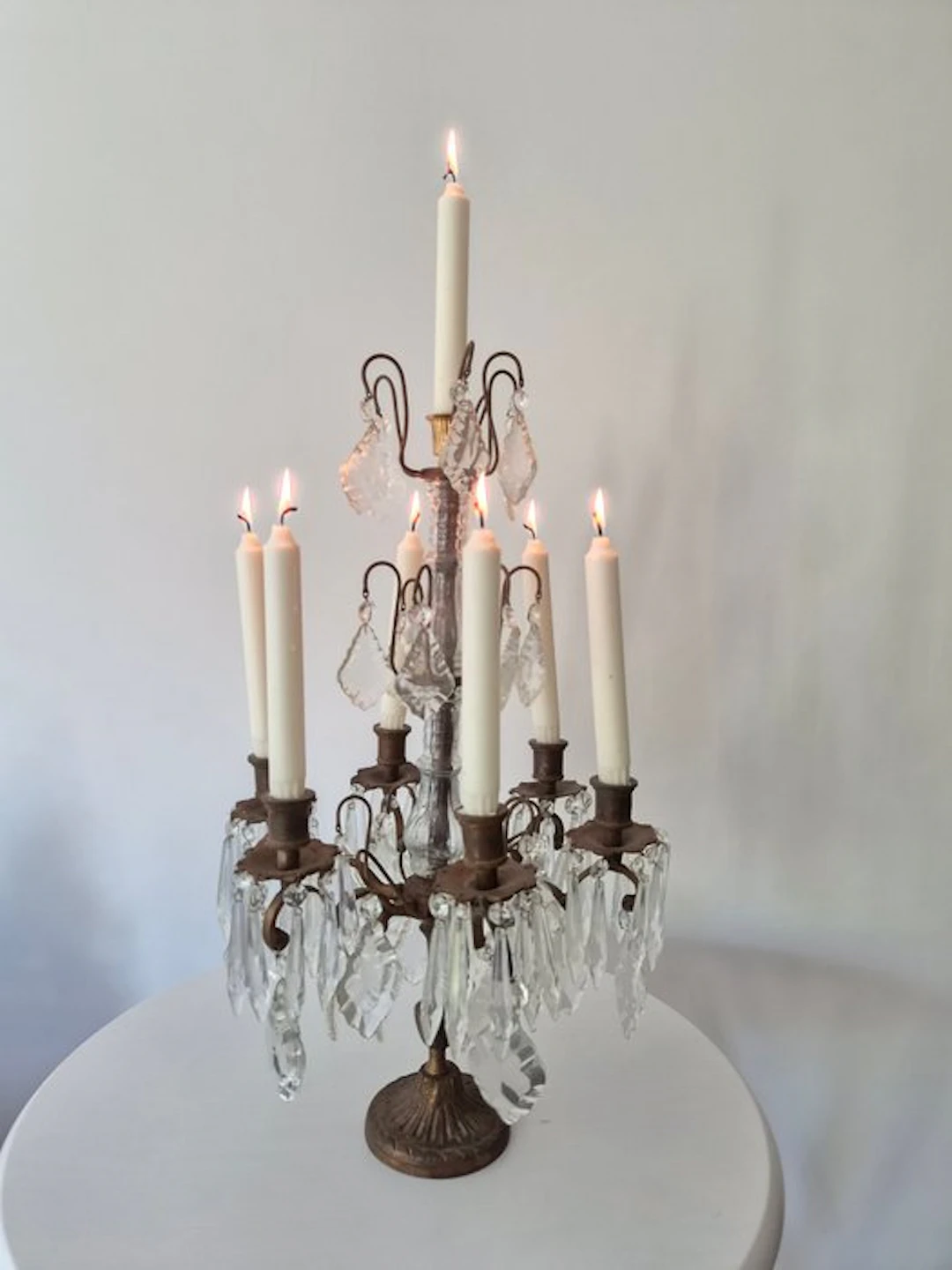 Candelabrum Large Louis XV Style Crystal and Patinated...