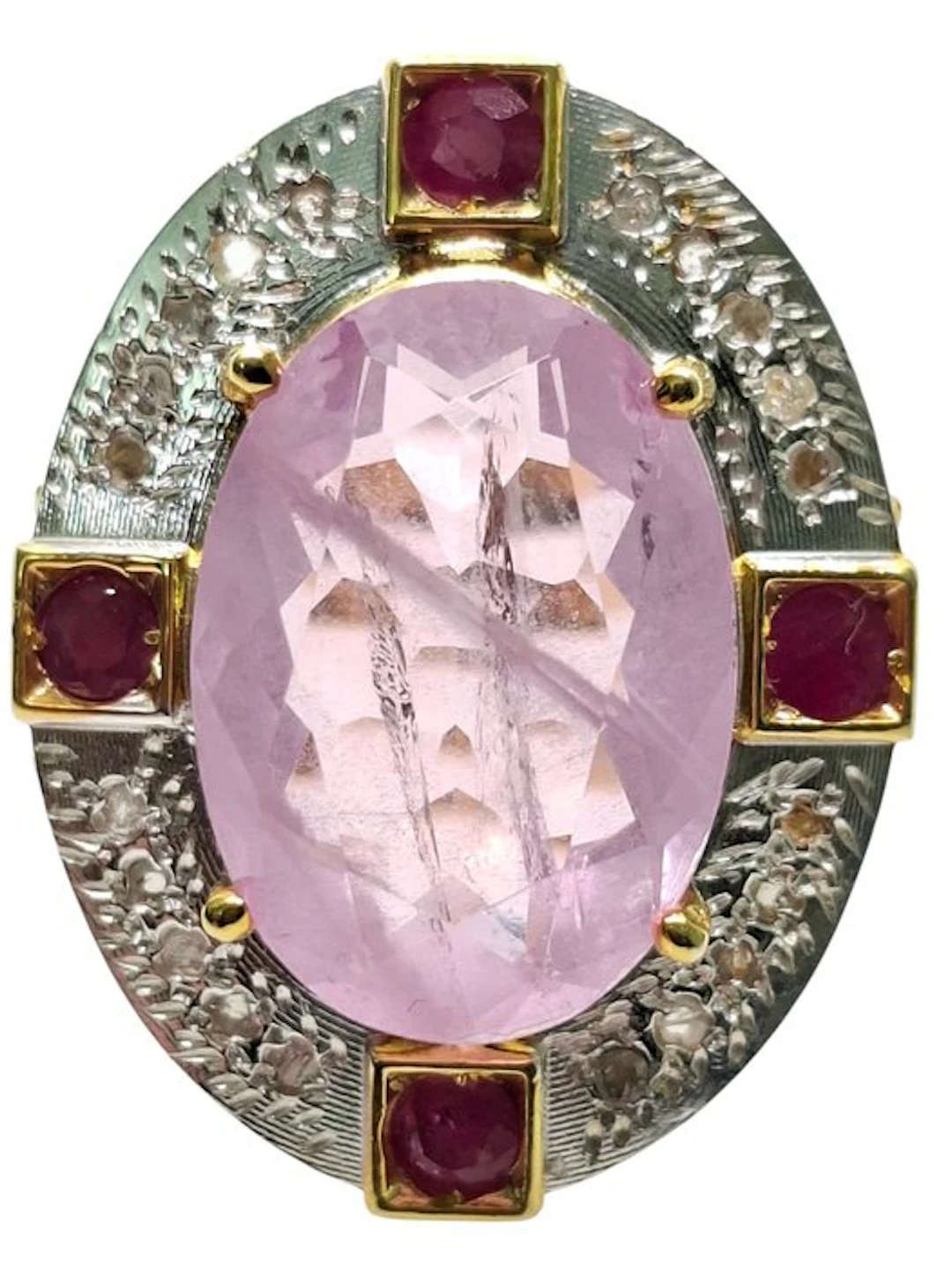 No reserve price - Ring - 9 kt. Silver, Yellow gold Morganite - Mixed gemstones