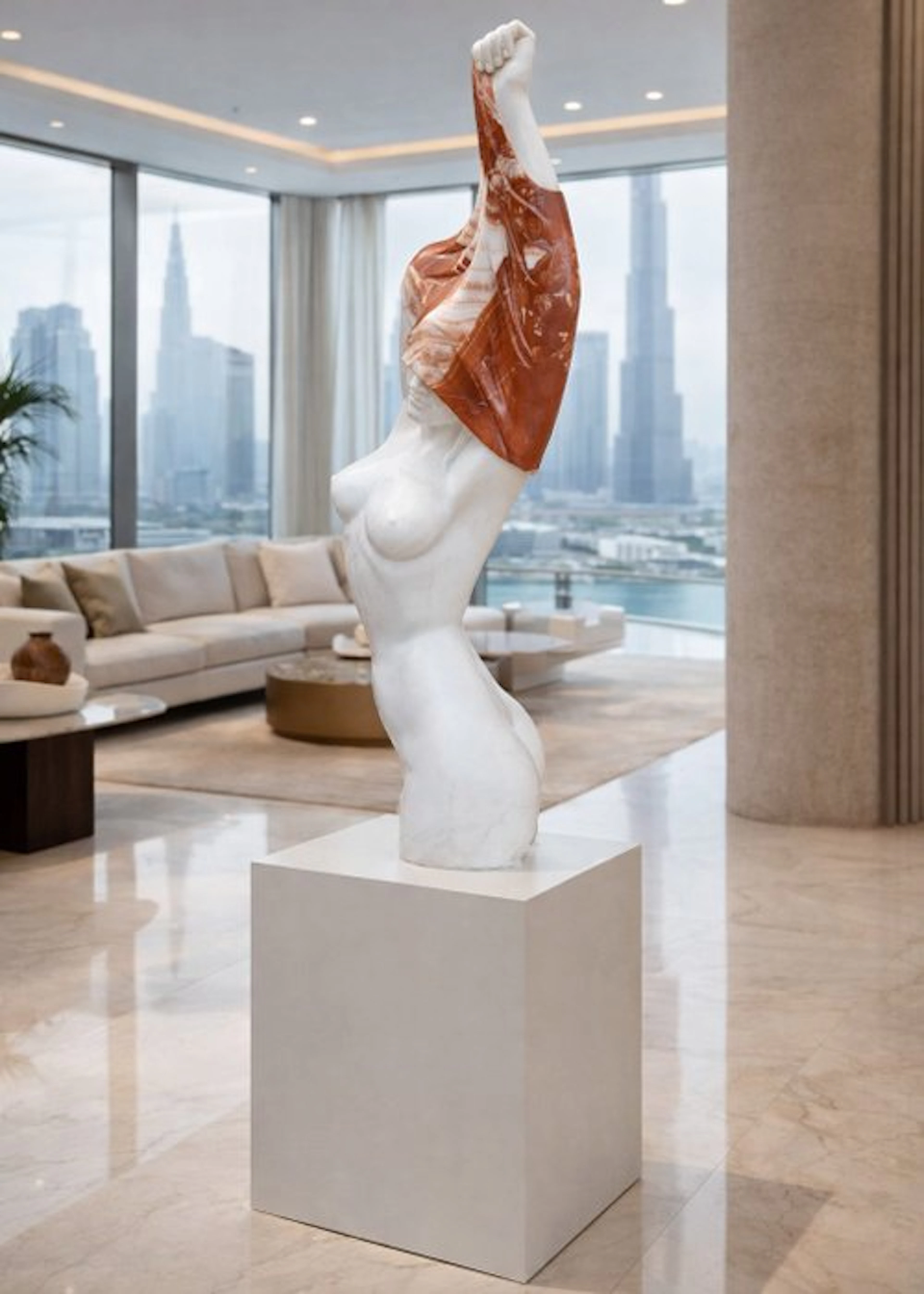 Sculpture, Elegant Marble Lady Torso - 112 cm - Marble