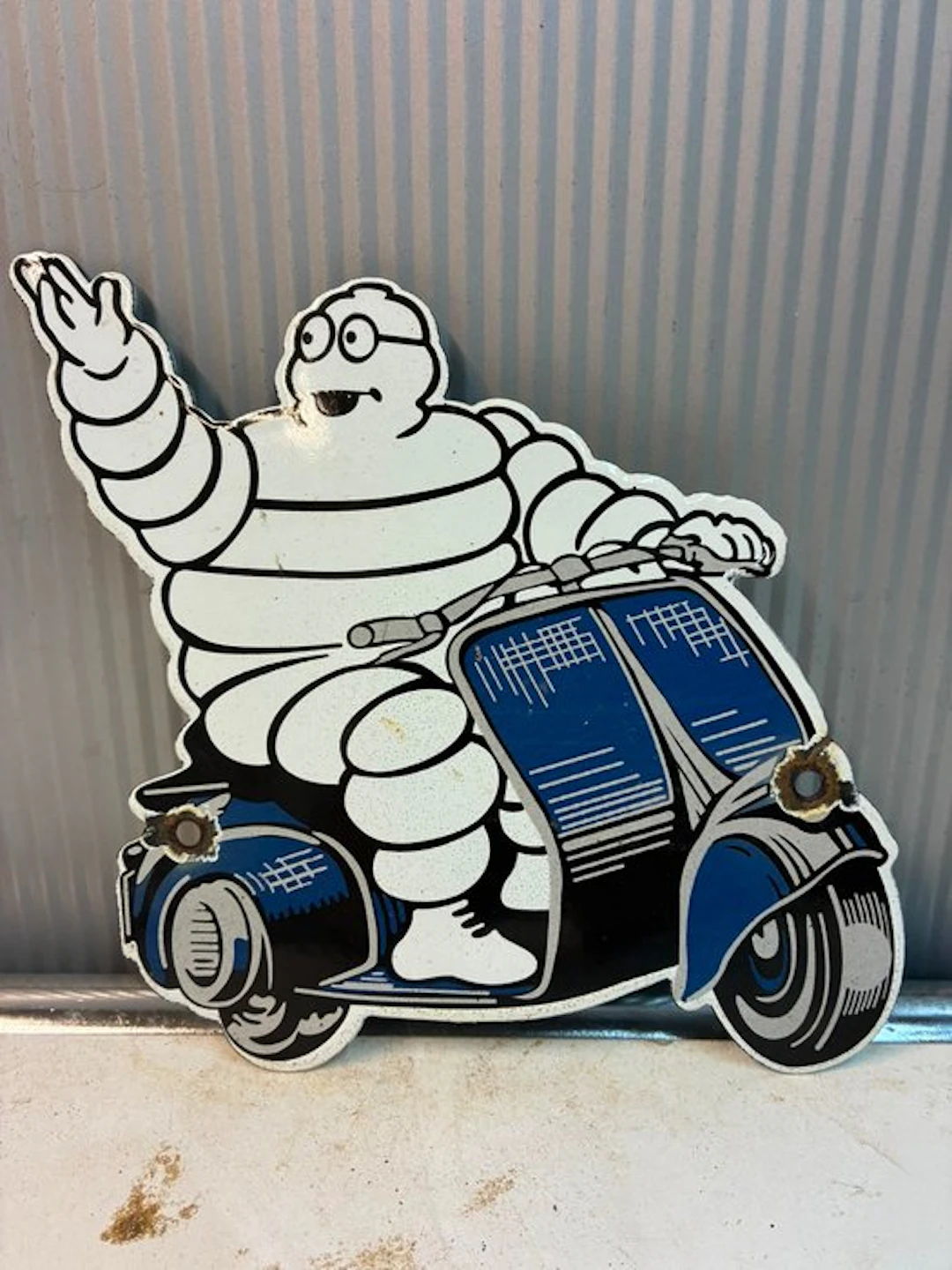 Michelin Bibendum on a scooter – Vintage enamel sign –...