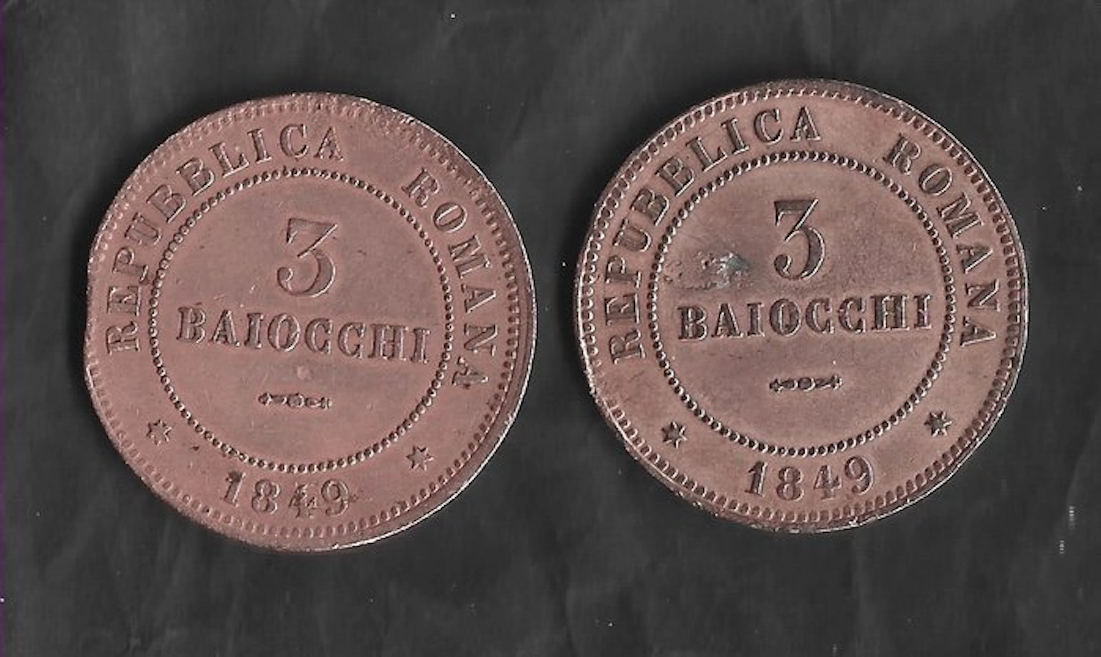 Italy, Second Roman Republic 3 Baiocchi 1849 Bologna + Roma (No reserve price)
