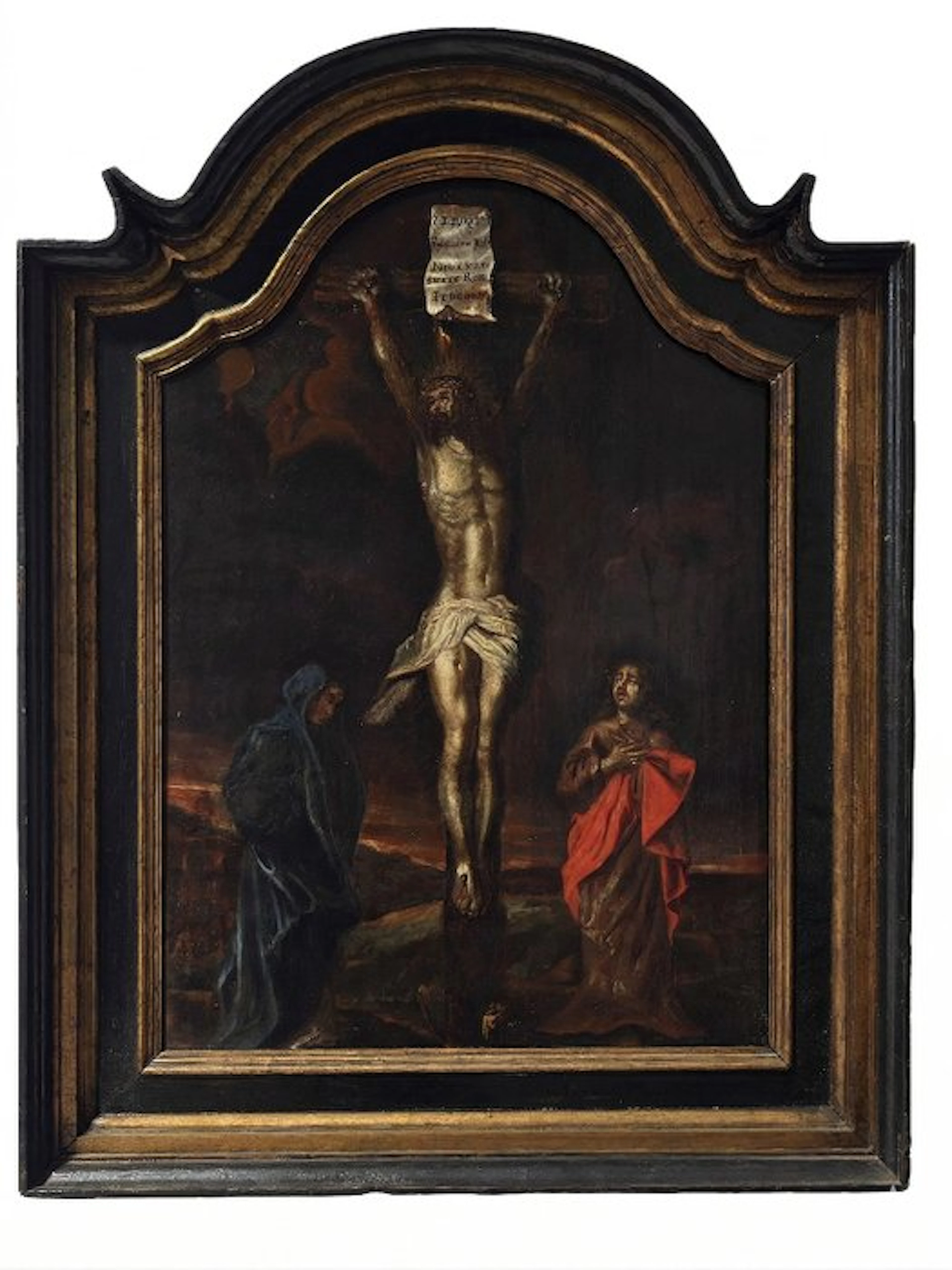 École flamande (XVII) - Crucifixion du Christ avec la Vierge et Saint Jean
