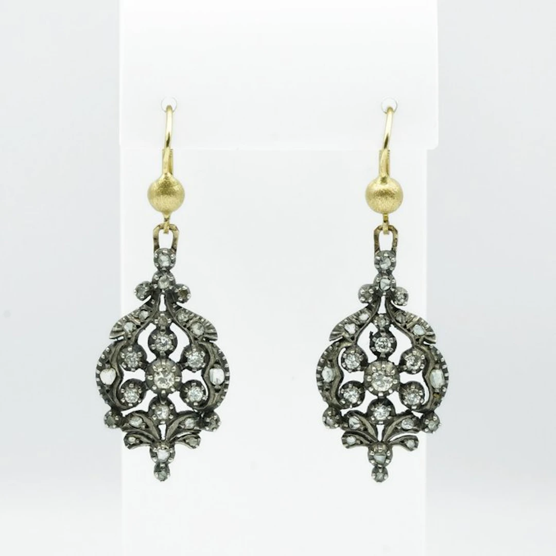 Drop earrings - 18 kt. Yellow gold, Silver