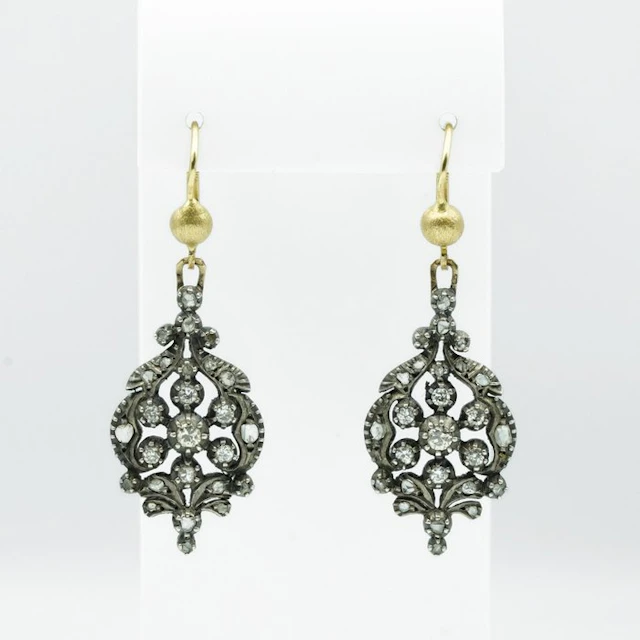 Drop earrings - 18 kt. Yellow gold, Silver