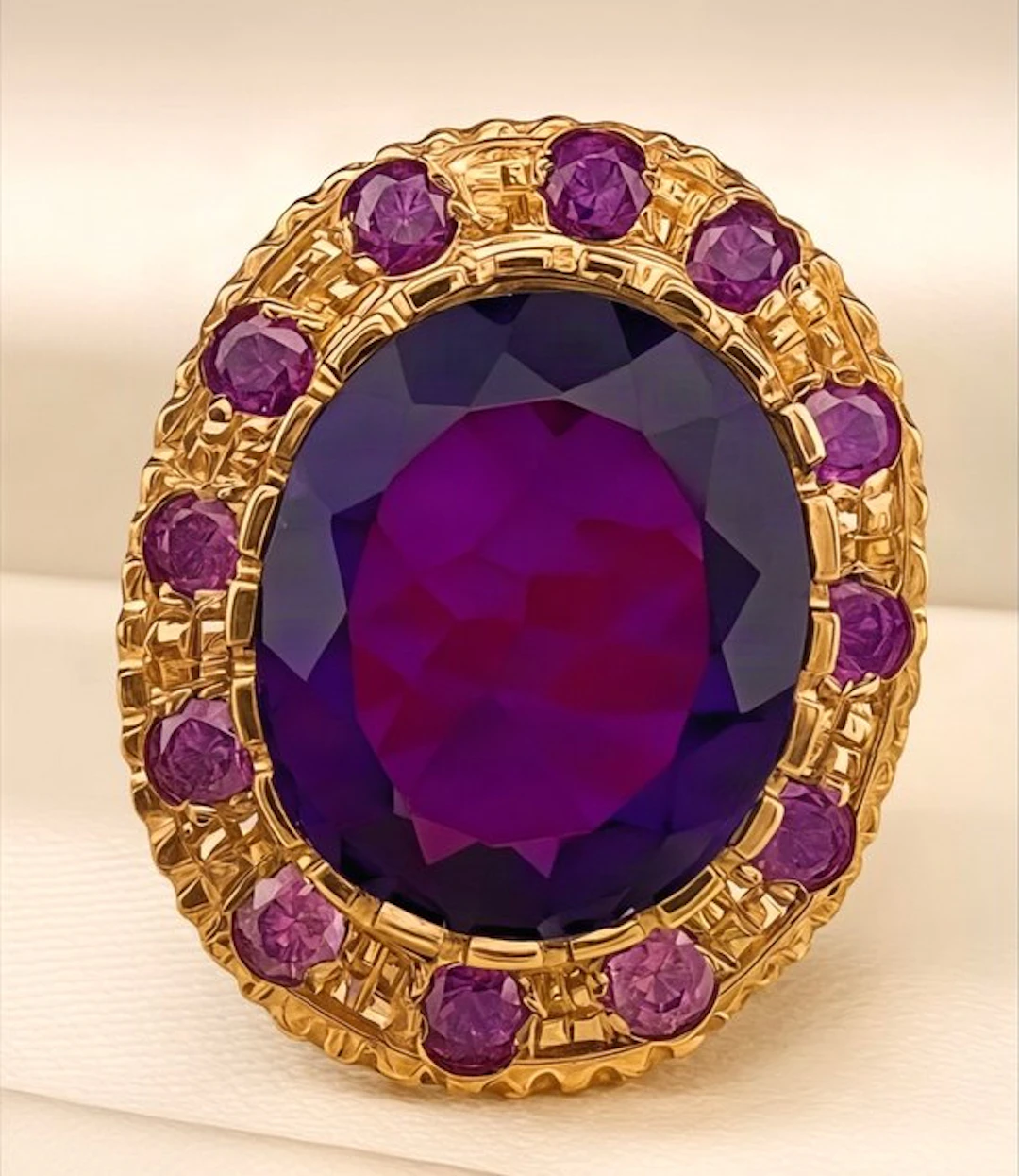 No reserve price - Ring - 9 kt. Yellow gold, Silver Amethyst - Amethyst