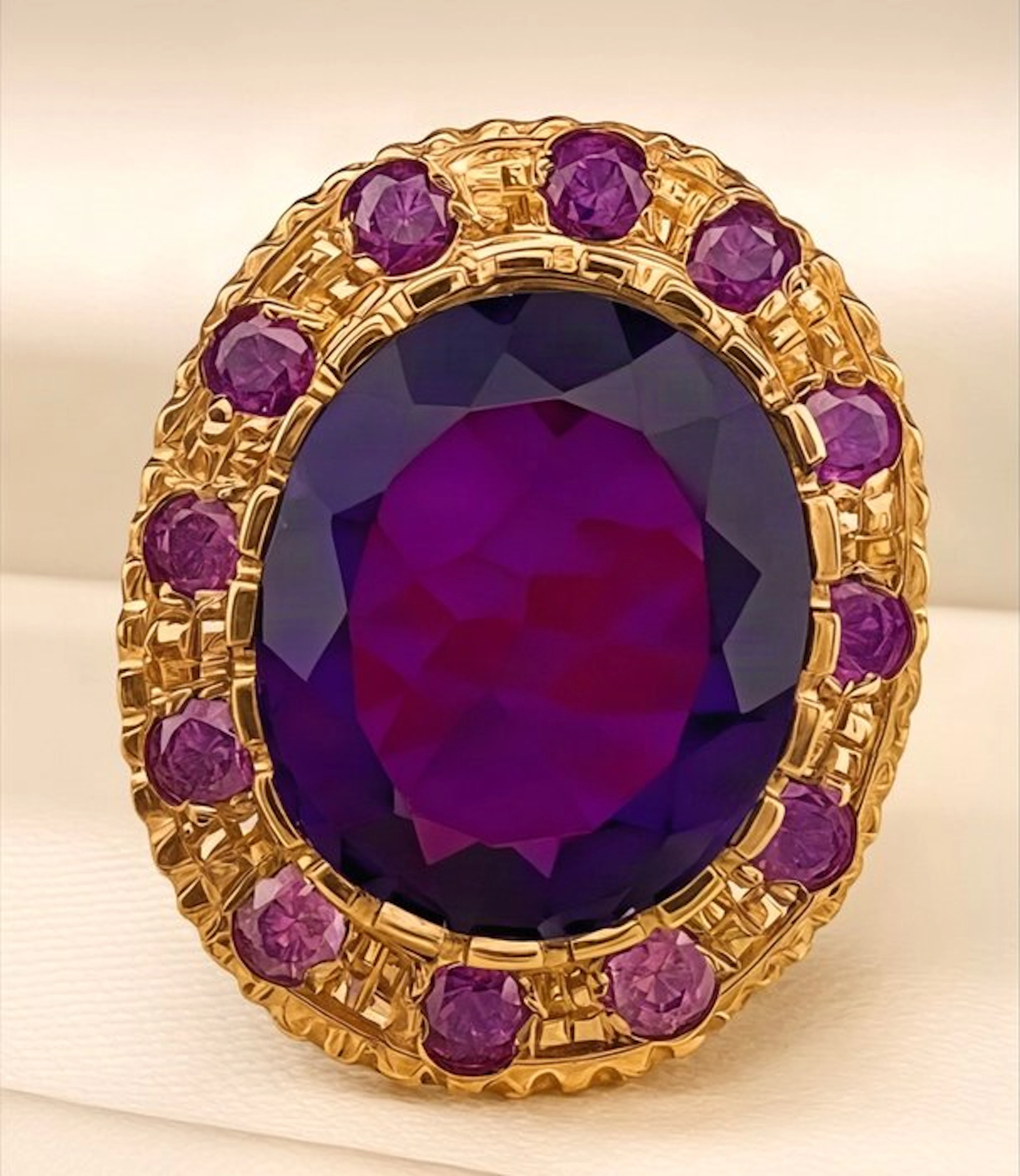No reserve price - Ring - 9 kt. Yellow gold, Silver Amethyst - Amethyst
