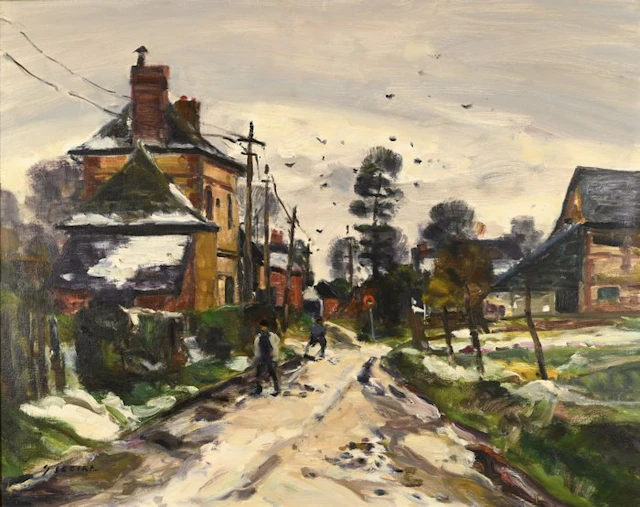 Gaston Sebire (1920-2001) - Manoir et chemin sous la neige