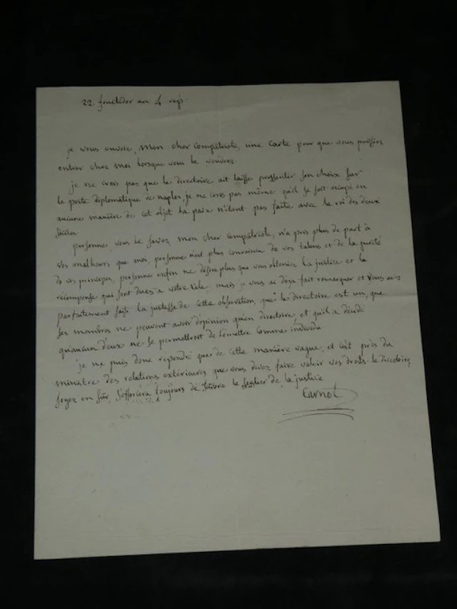 Lazare Carnot - Lettre autographe signée au Directoire diplomatie Naples - 1796