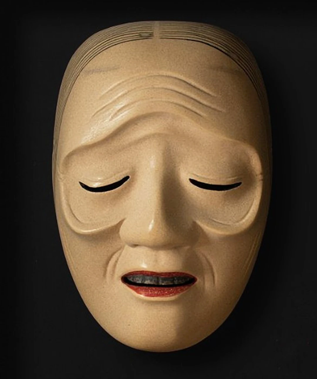 Noh mask in Uba wood (姥) + bag - Wood - Signed Masa (正)...