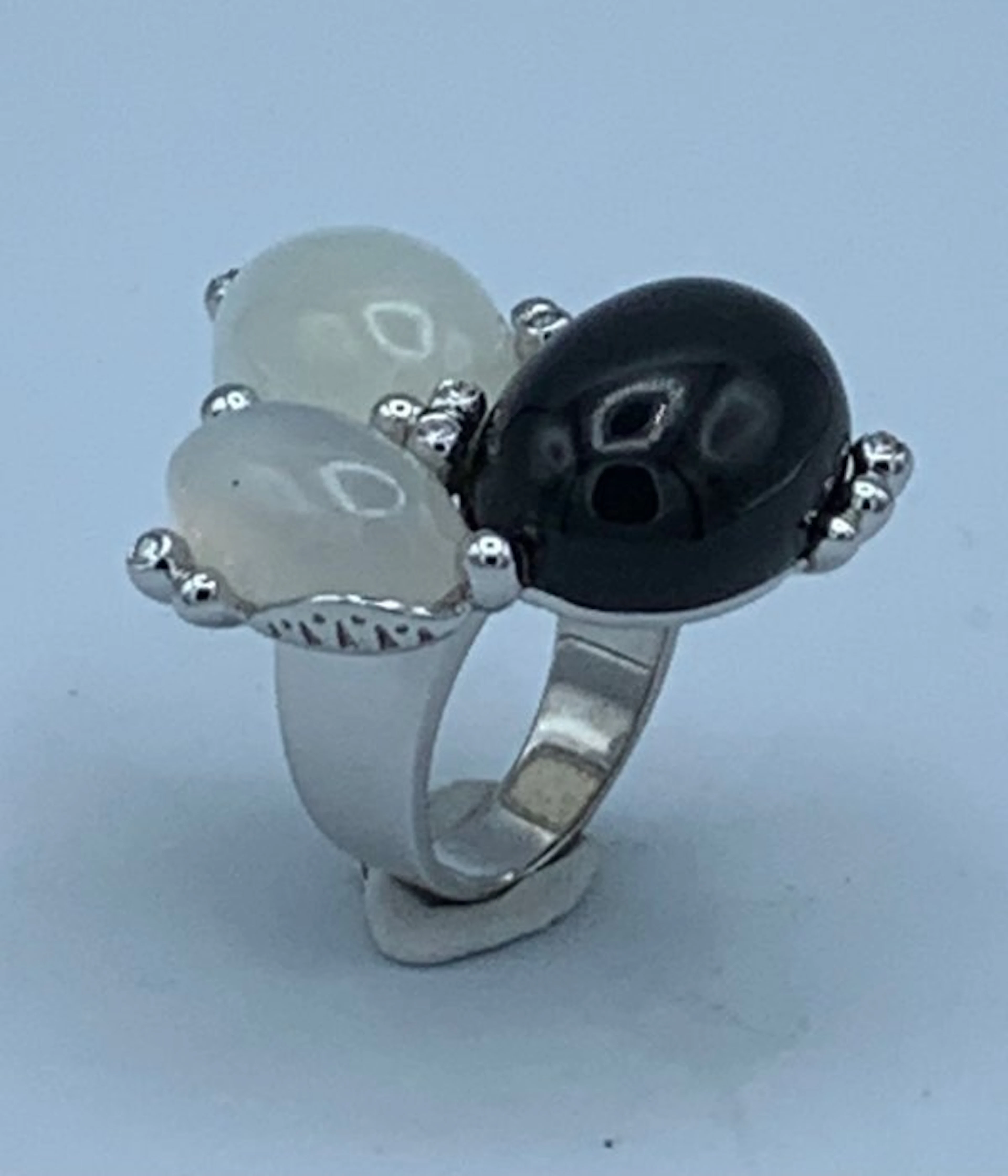 Ponte Vecchio - Ring - 18 kt. White gold - Onyx + Feldspars