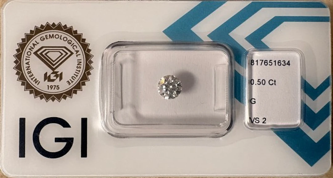1 pcs Diamond (Natural) - 0.50 ct - Round - G - VS2...