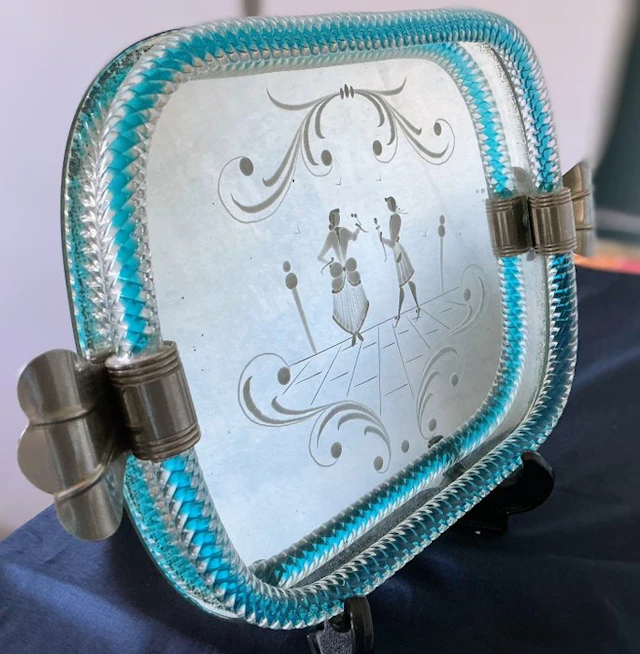 Tray - Glass, Wood, Metal - Hollywood Regency