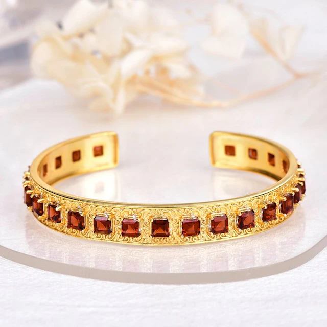 No reserve price - Bangle Silver - Garnet - Certified