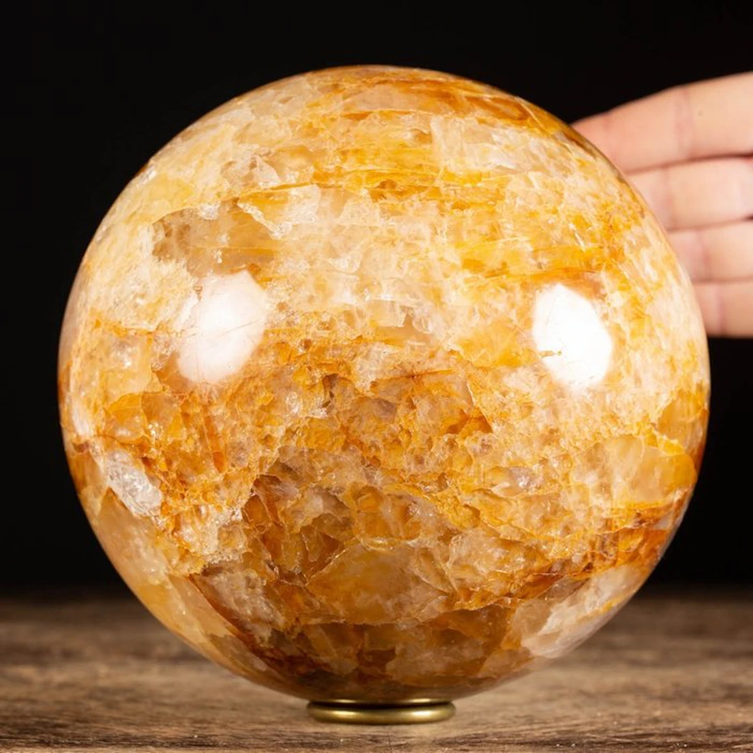Spiritual Communication Golden Hematoid Healing Quartz Sphere