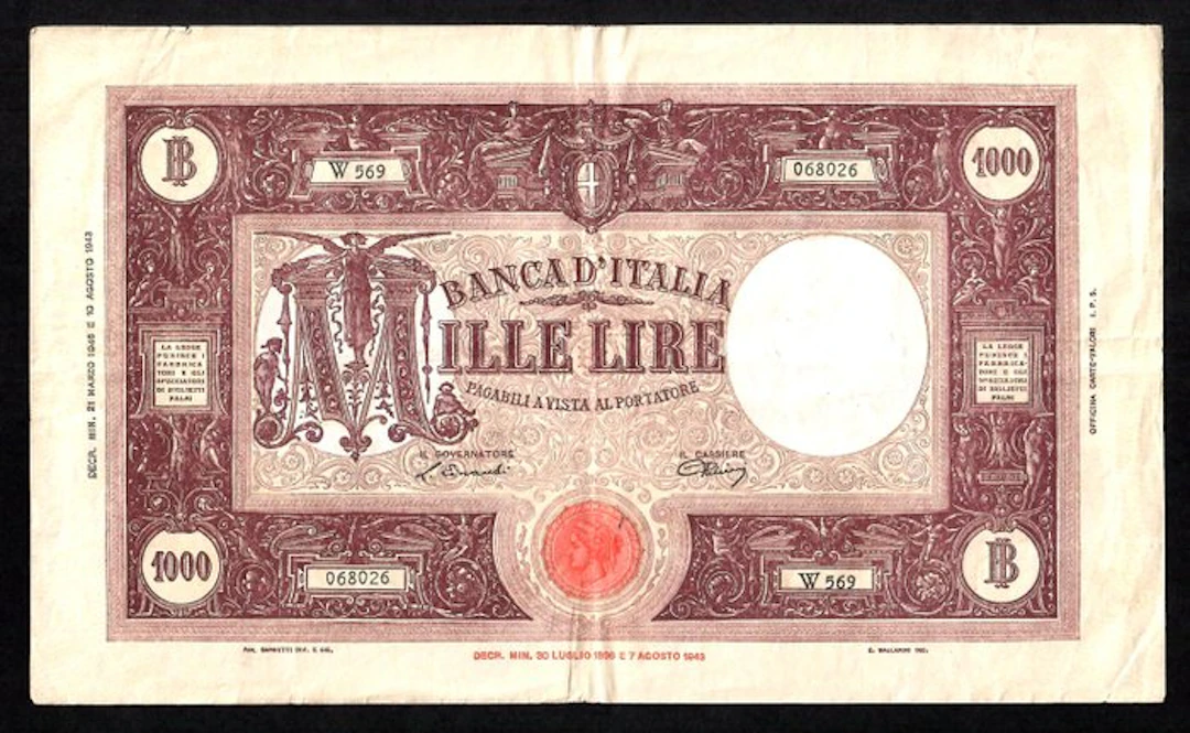 Italy. 1.000 Lire 21/03/1946 Luogotenenza Grande "M"...