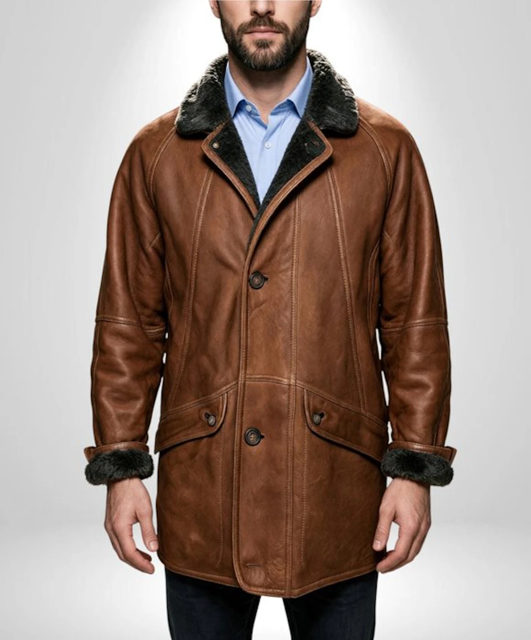 Original SHEARLING 100% Leather Exclusive Premium Aviator classic Coat Tg
