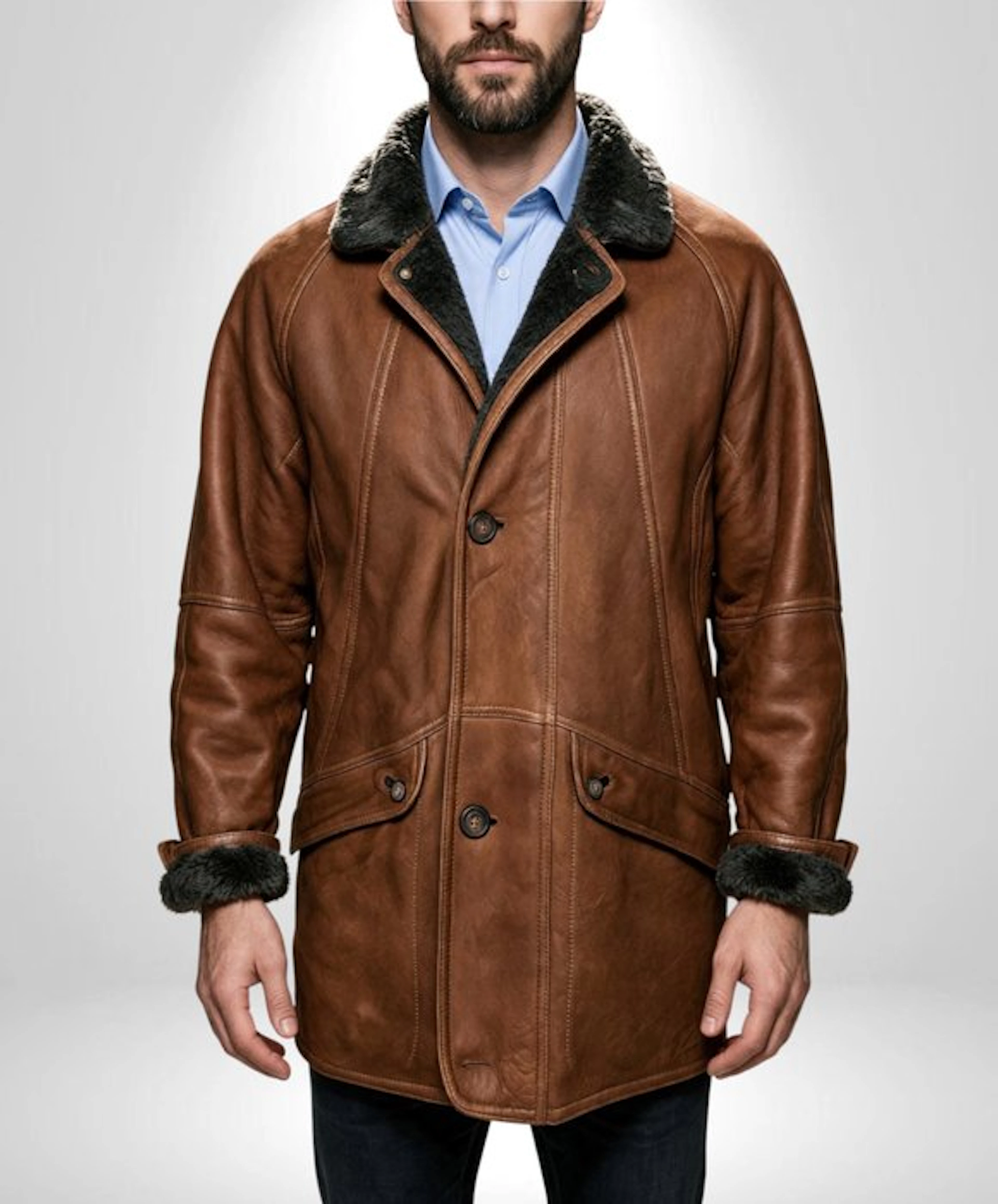 Original SHEARLING 100% Leather Exclusive Premium Aviator classic Coat Tg