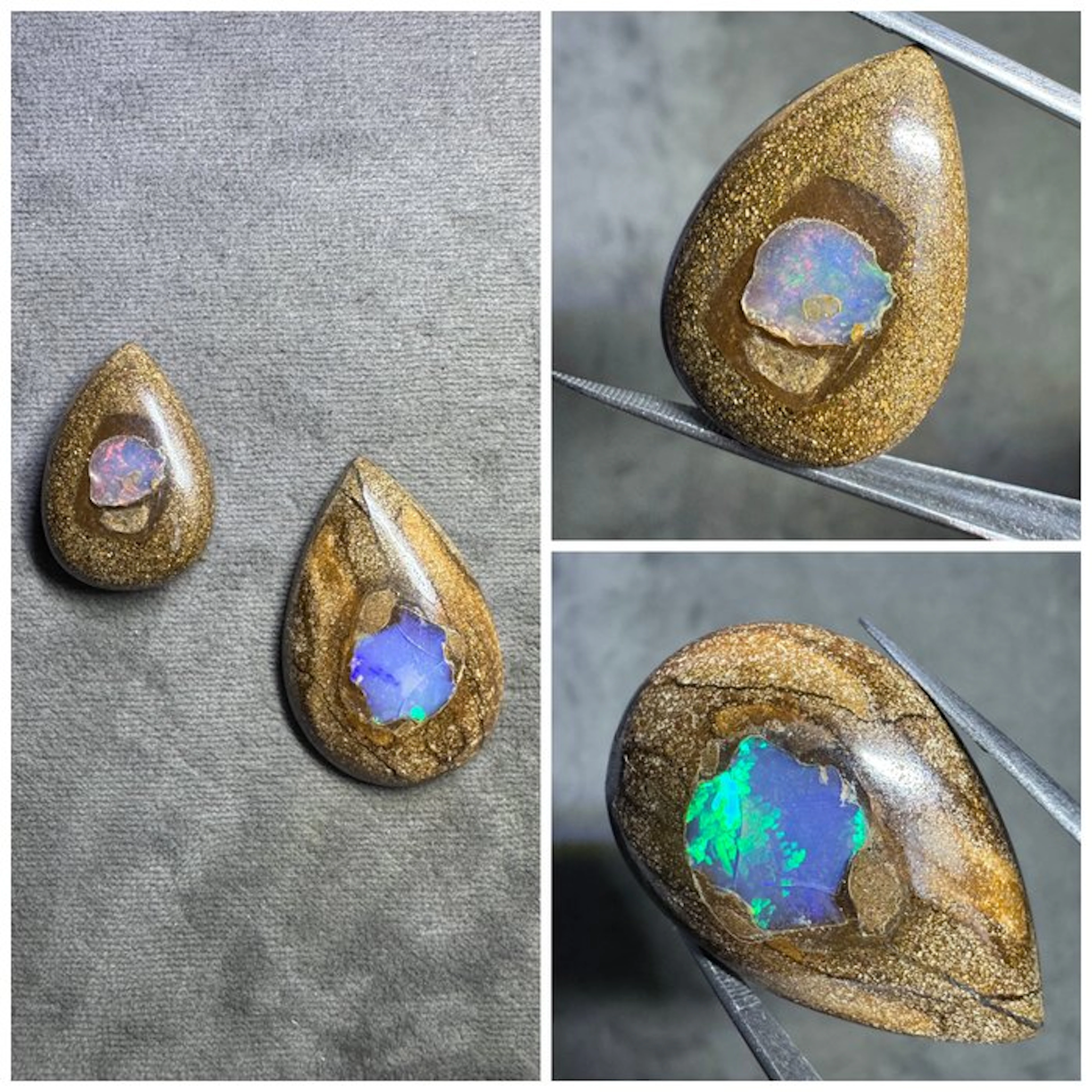 Lot of 2 Boulder Opals + Ethiopian Opal - 60.35 carats. Cabochons-