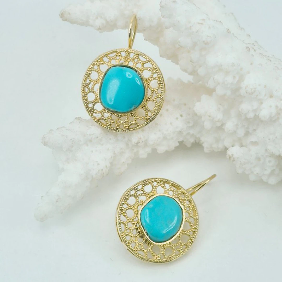Turquoise - Silver, Gold-plated - Earrings - Turquoise Arizona