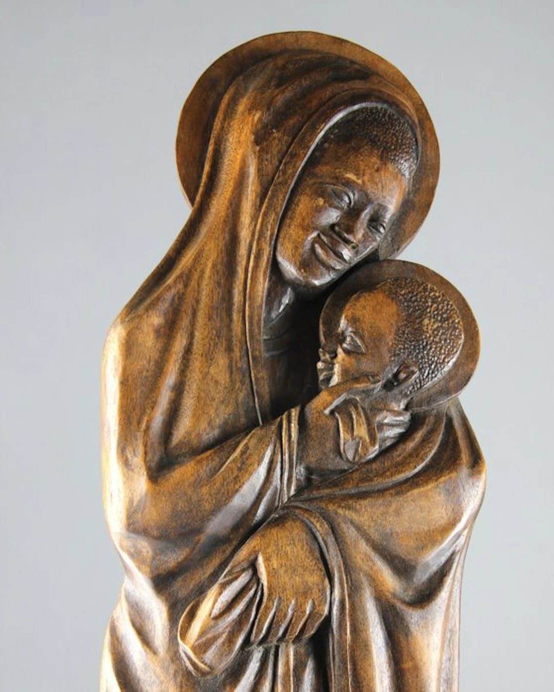 Sinankwa Léonce - Sculpture, African Madonna and Child - 60 cm - Wood