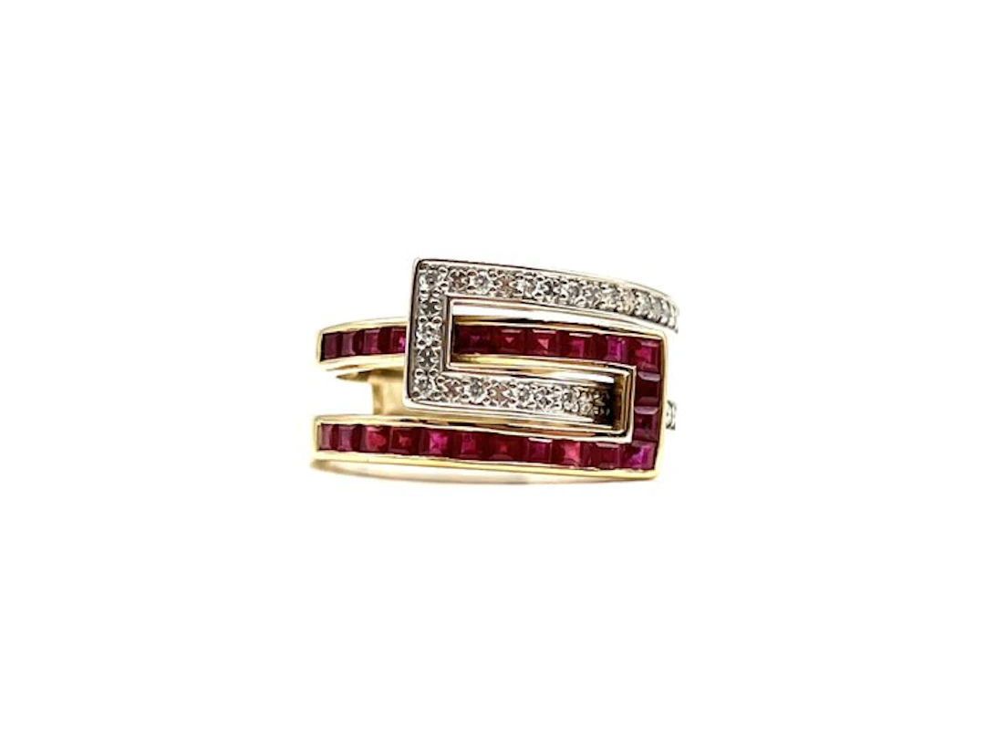 Ring - 18 kt. Yellow gold, White gold - 0.46ct. tw. Ruby - Diamond
