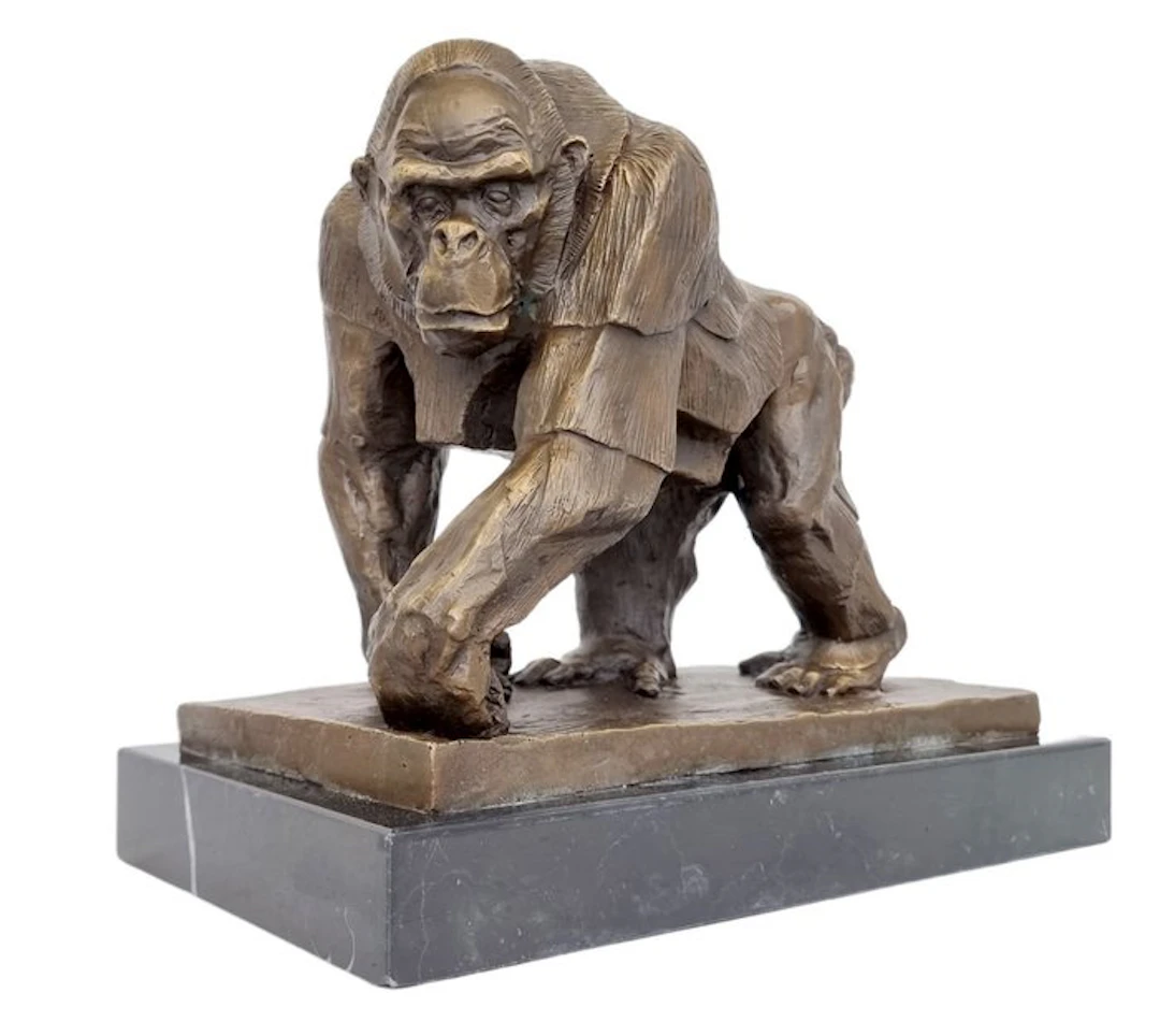 Sculpture, Gorilla - 30 cm - Bronze, Marble