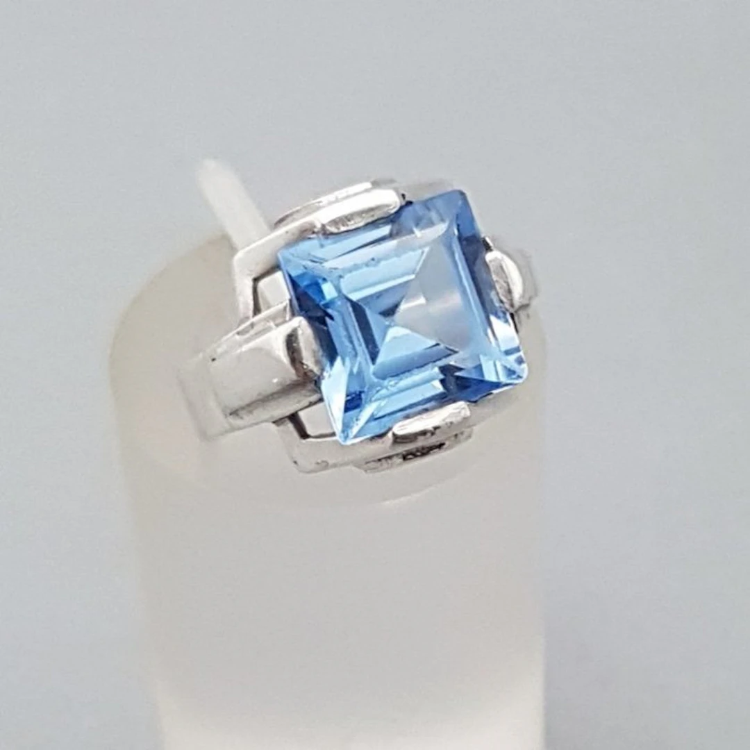 Silver, Art Deco Blue Spinel (Tested) - Ring