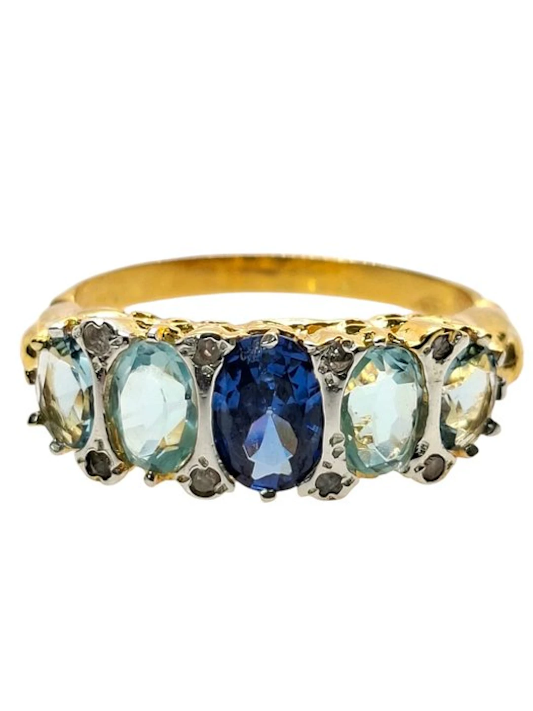 No reserve price - Ring - 9 kt. Silver, Yellow gold Sapphire - Mixed gemstones