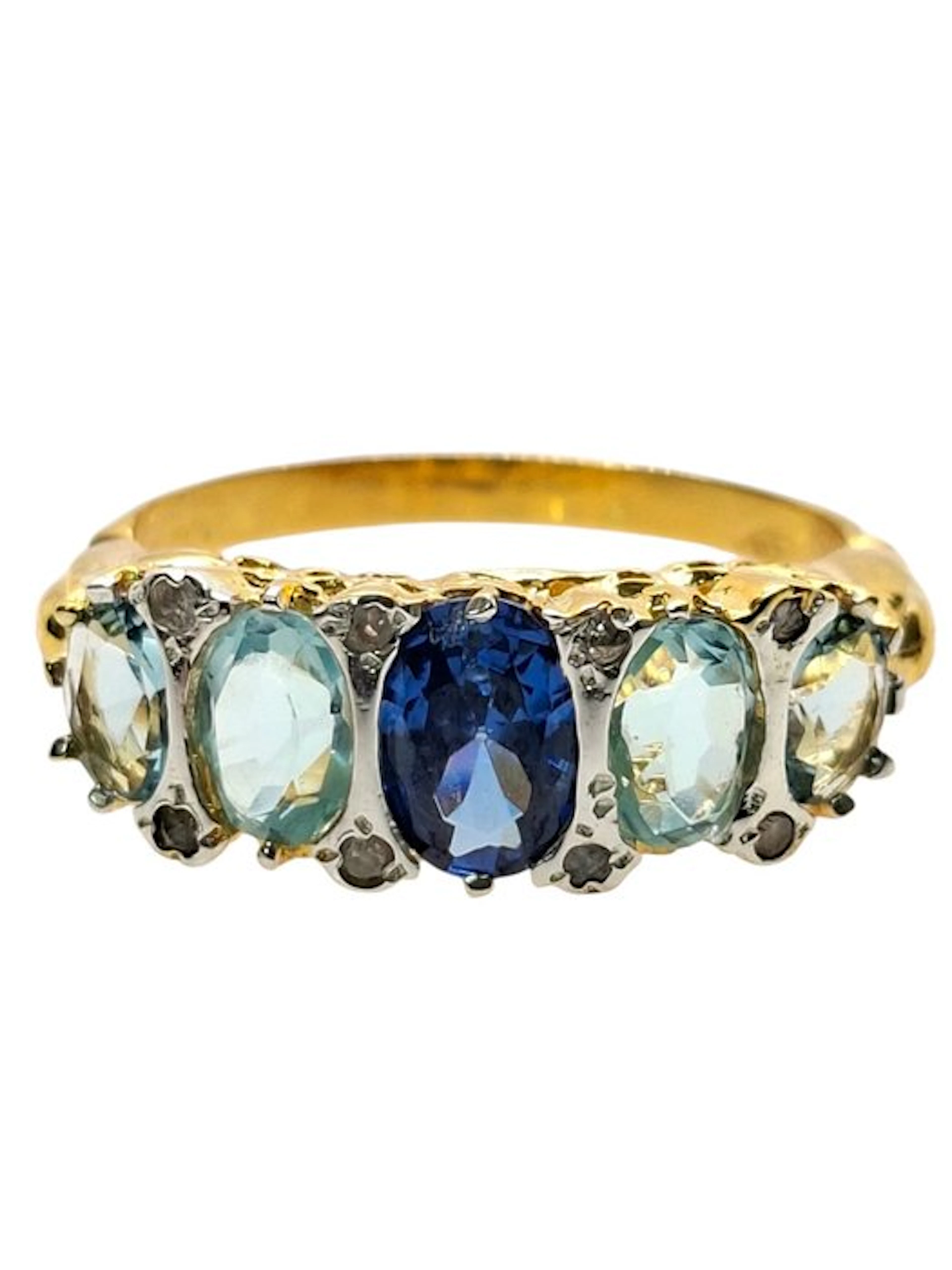No reserve price - Ring - 9 kt. Silver, Yellow gold Sapphire - Mixed gemstones