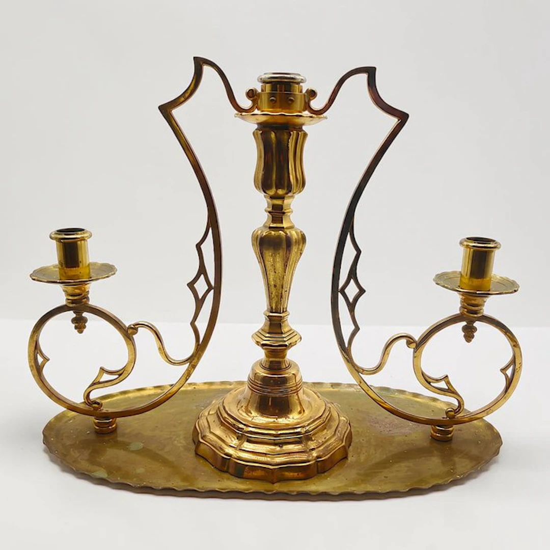 Raro Candelabro a 3 Fiamme "Trikirion" con Vassoio – Stile Impero / Eclettico