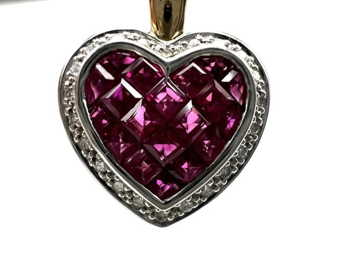 Pendant - 18 kt. Yellow gold, White gold - 0.57ct. tw. Ruby - Diamond