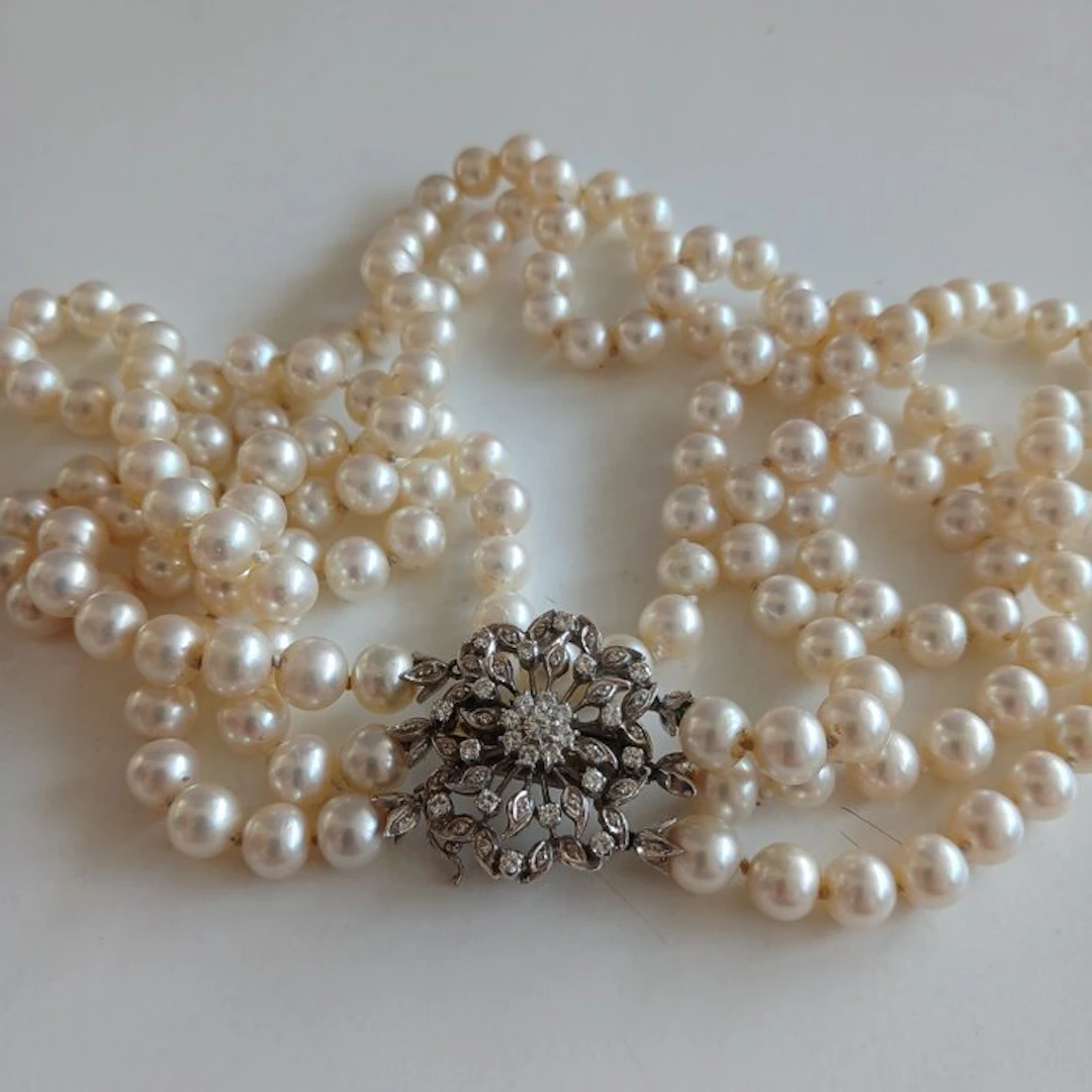 Collar necklace - 18 kt. White gold Pearl - Diamond