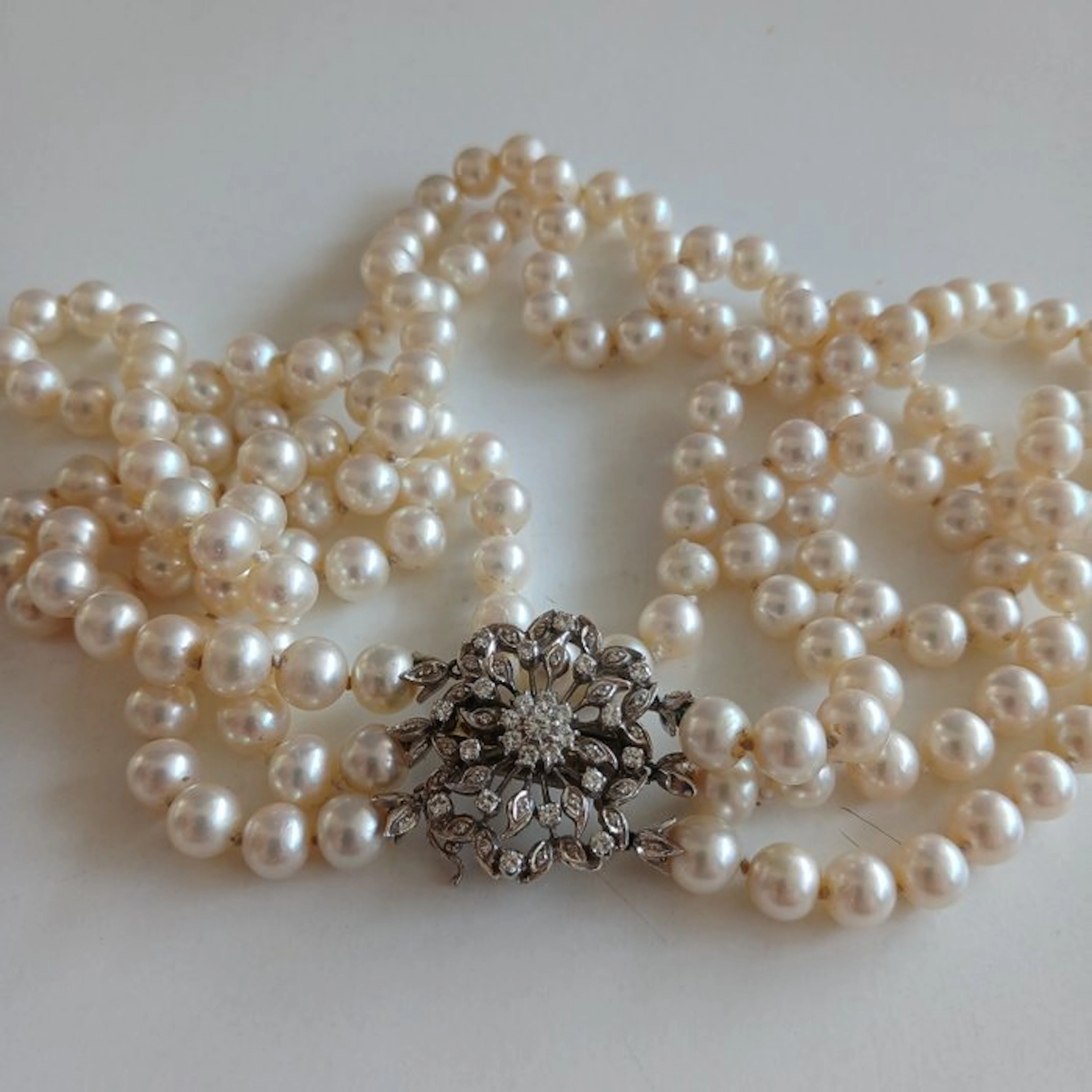 Collar necklace - 18 kt. White gold Pearl - Diamond