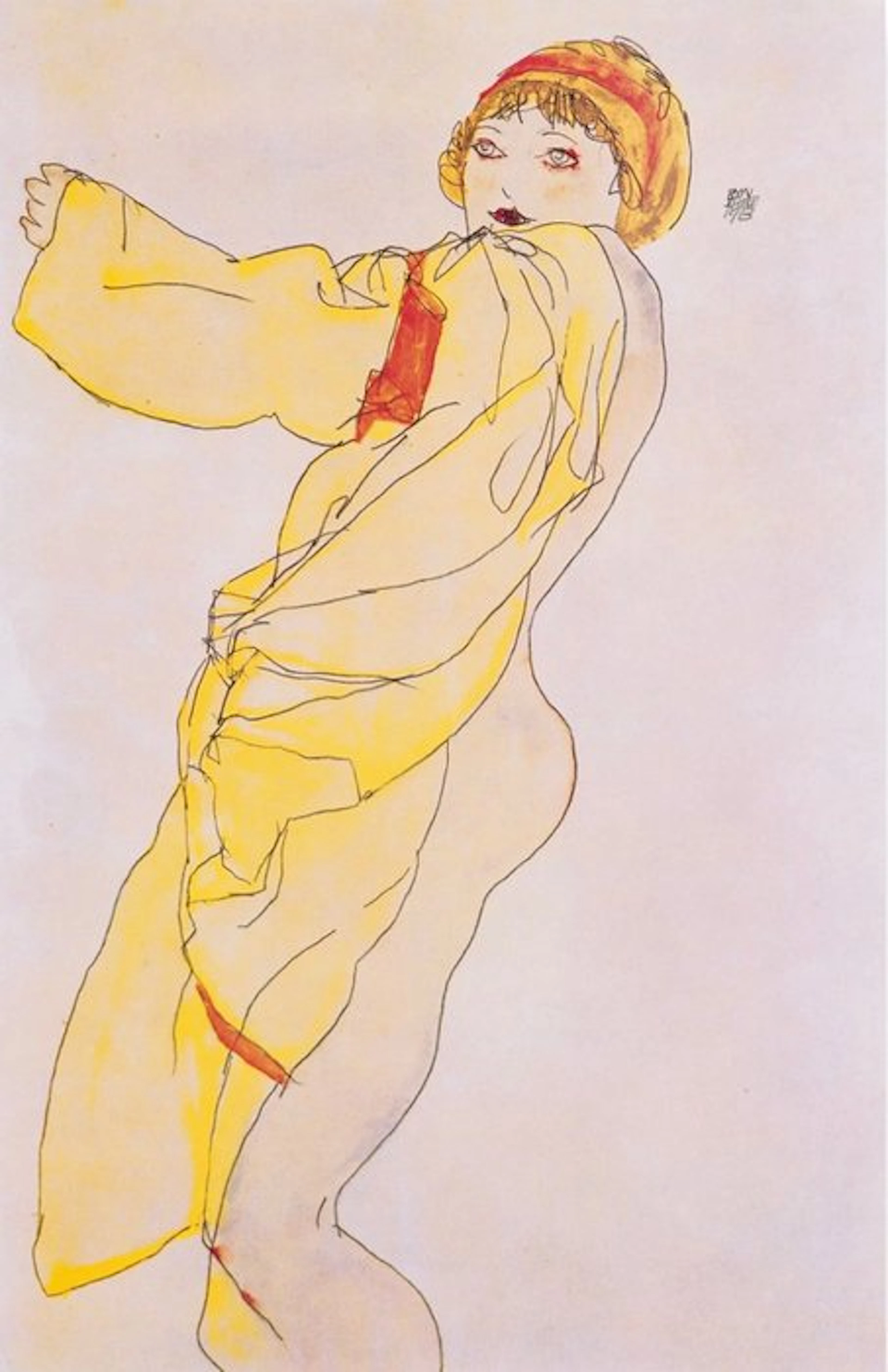 Egon Schiele - “Woman in dress, 1913”. Gesigneerd en gedateerd in de plaat.