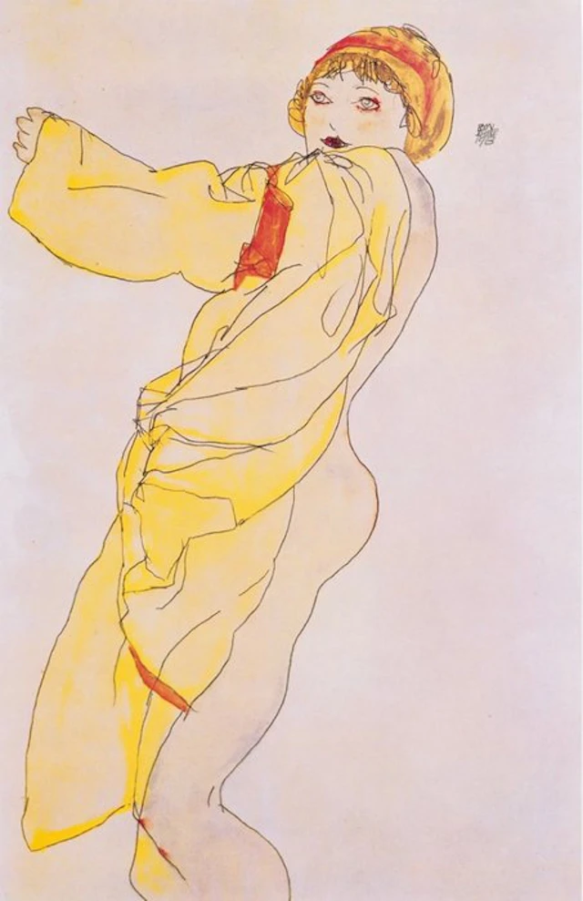 Egon Schiele - “Woman in dress, 1913”. Gesigneerd en gedateerd in de plaat.