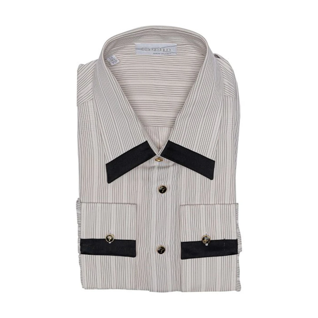 GERLIN - 16 - 41 - Shirt Ivory Striped 100% Silk Crèpe 2P...